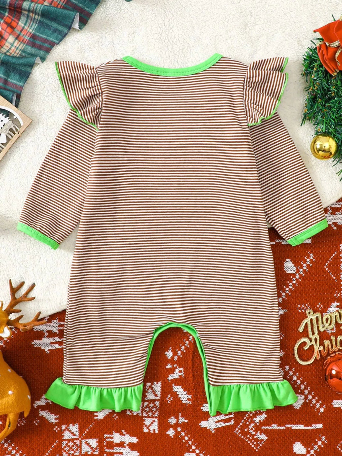 Children's Christmas-Themed Striped Snapped Legs Jumpsuit - cas7m
