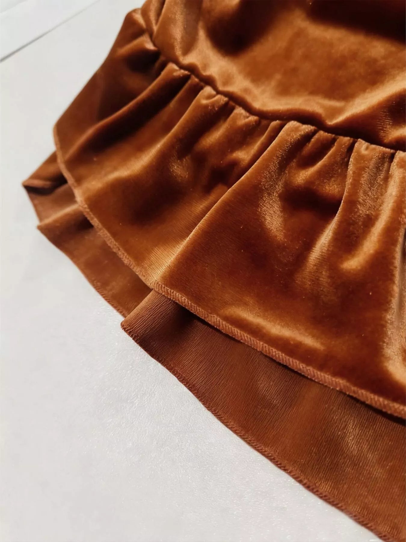Plus Size Ruffled Velvet Elastic Waist Skirt - cas7m