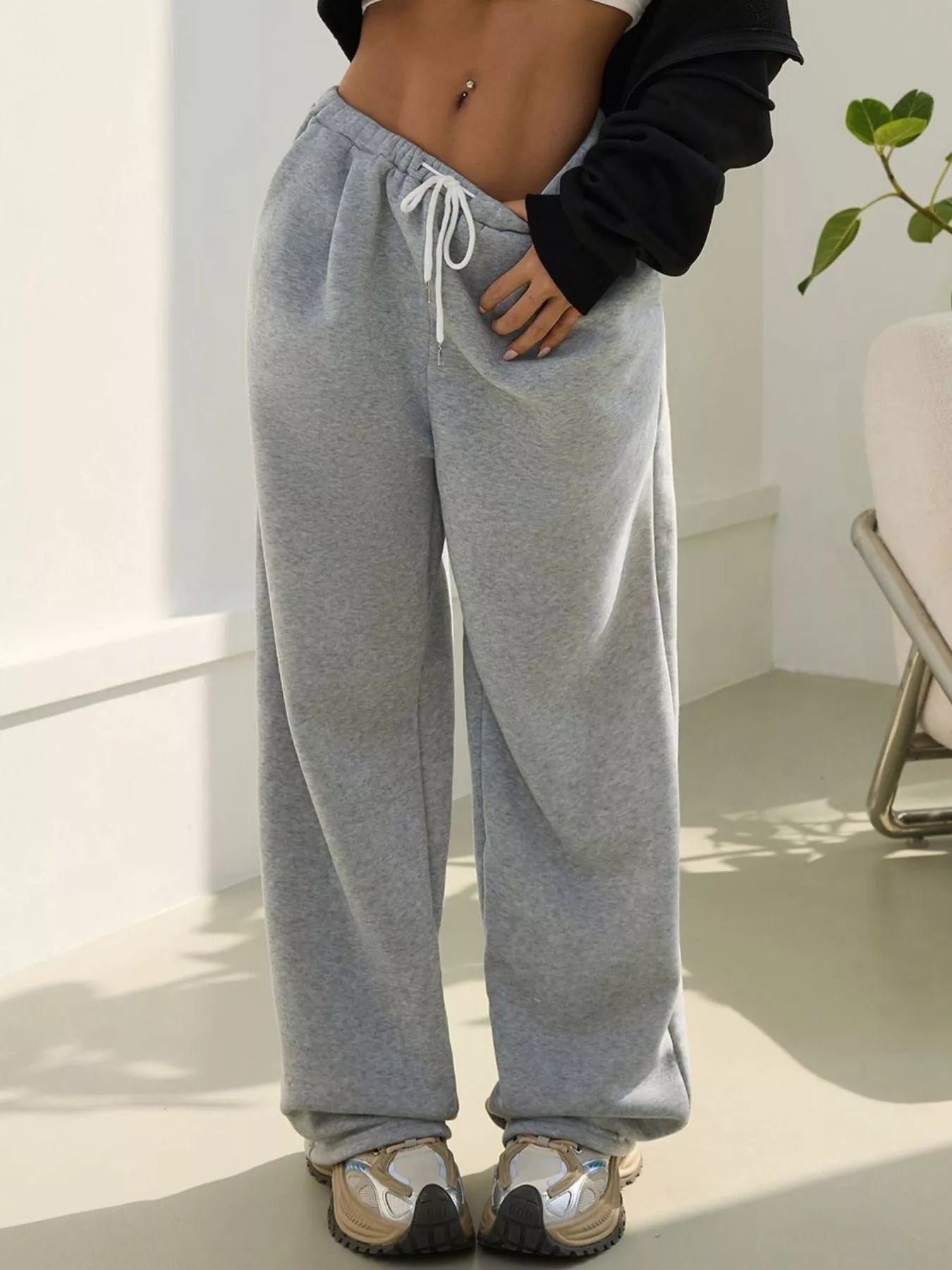 Casual Drawstring High Waist Wide Leg Sweatpants - cas7m
