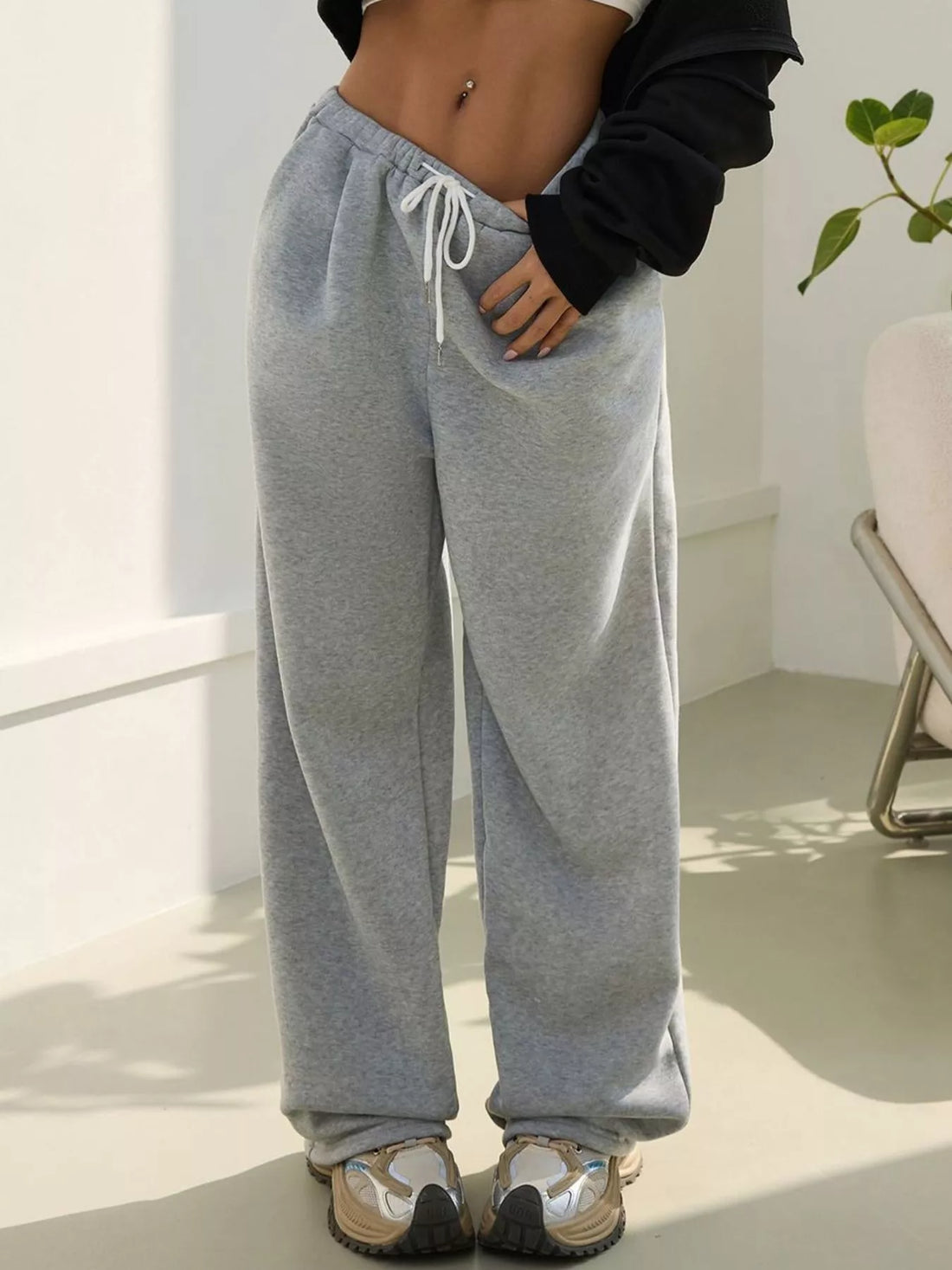 Casual Drawstring High Waist Wide Leg Sweatpants - cas7m