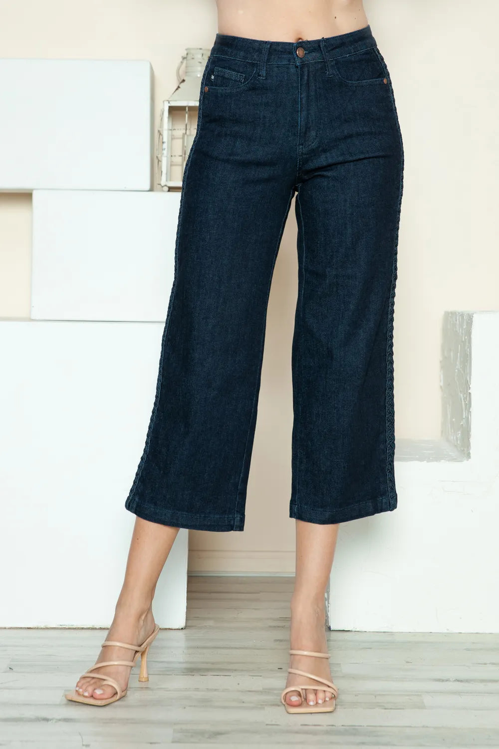 Judy Blue Full Size Side Seam Braid Detail Crop Wide Leg Jeans - cas7m