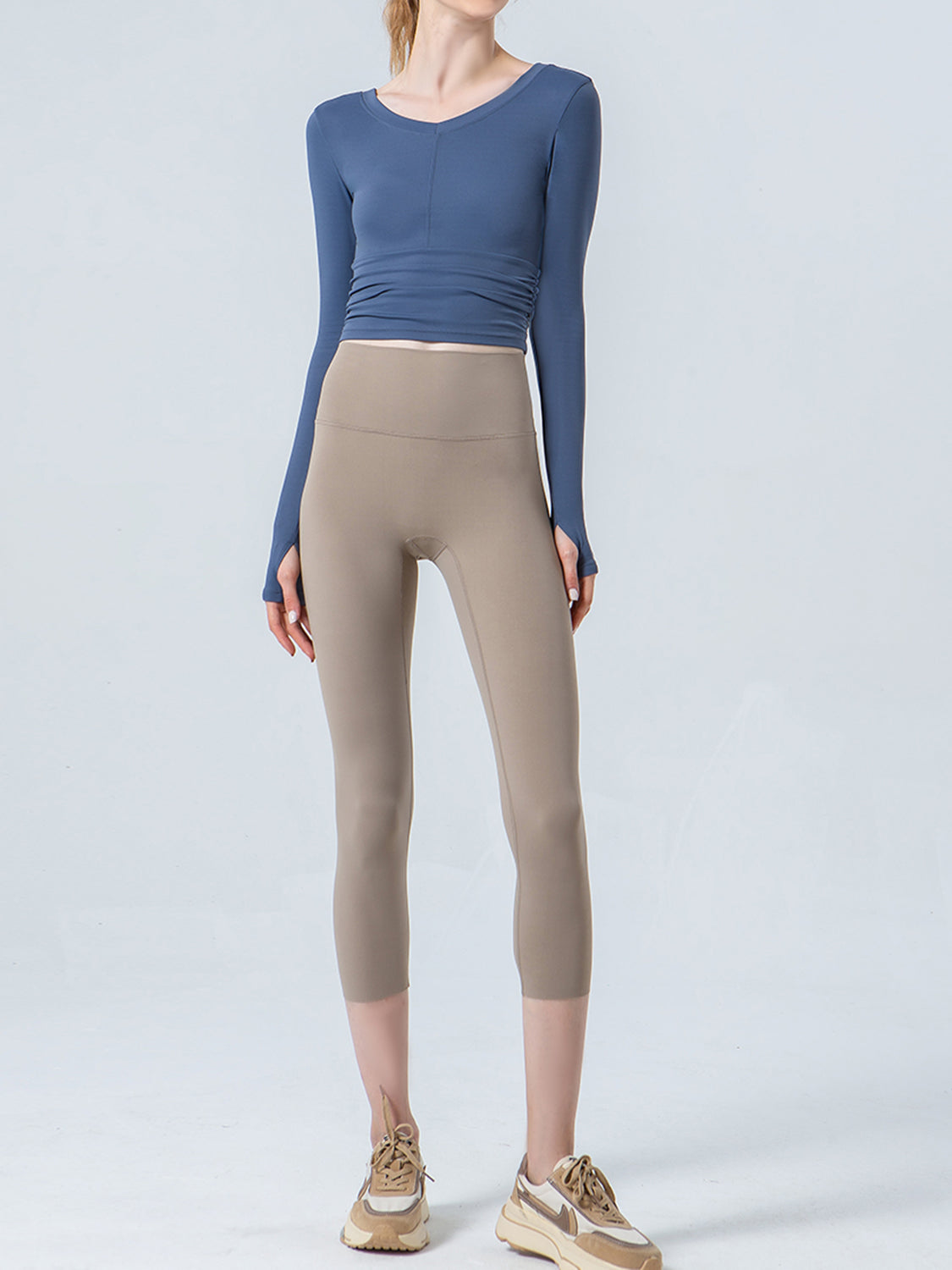 Wide Waistband Cropped Sports Leggings - cas7m