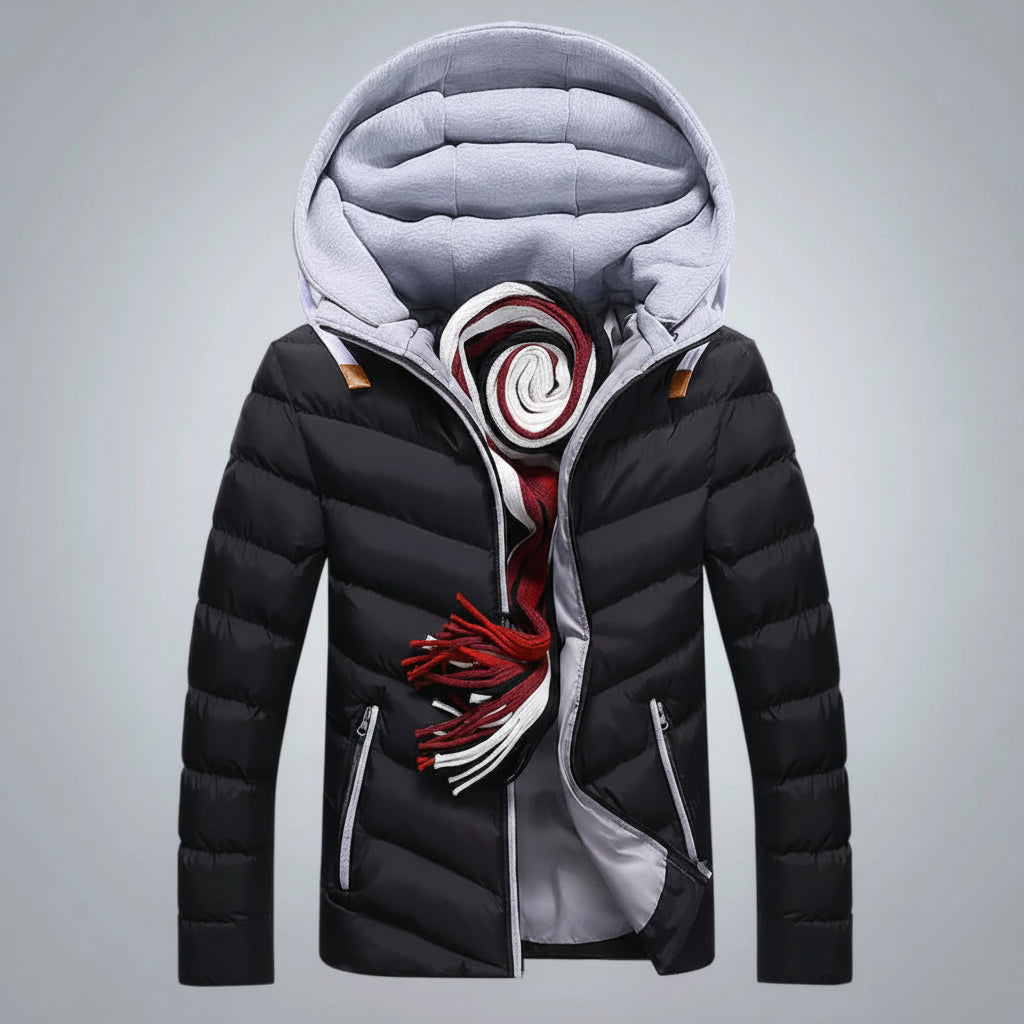 Men's Plus Size Zip Up Hooded Padded Puffer Jacket - cas7m