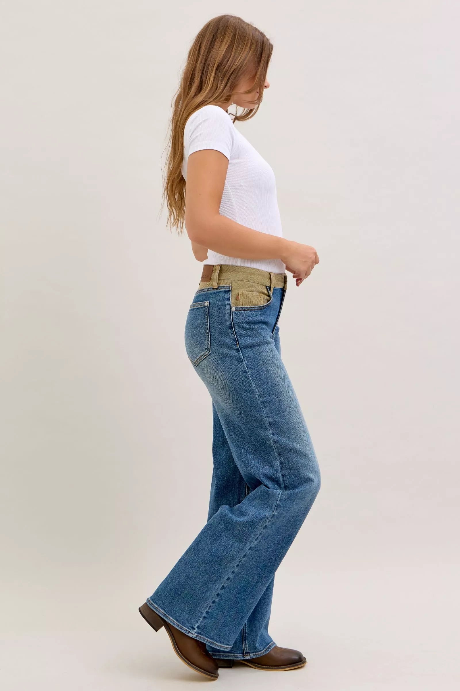 Judy Blue MR Column Straight Jeans with Corduroy Waist - cas7m