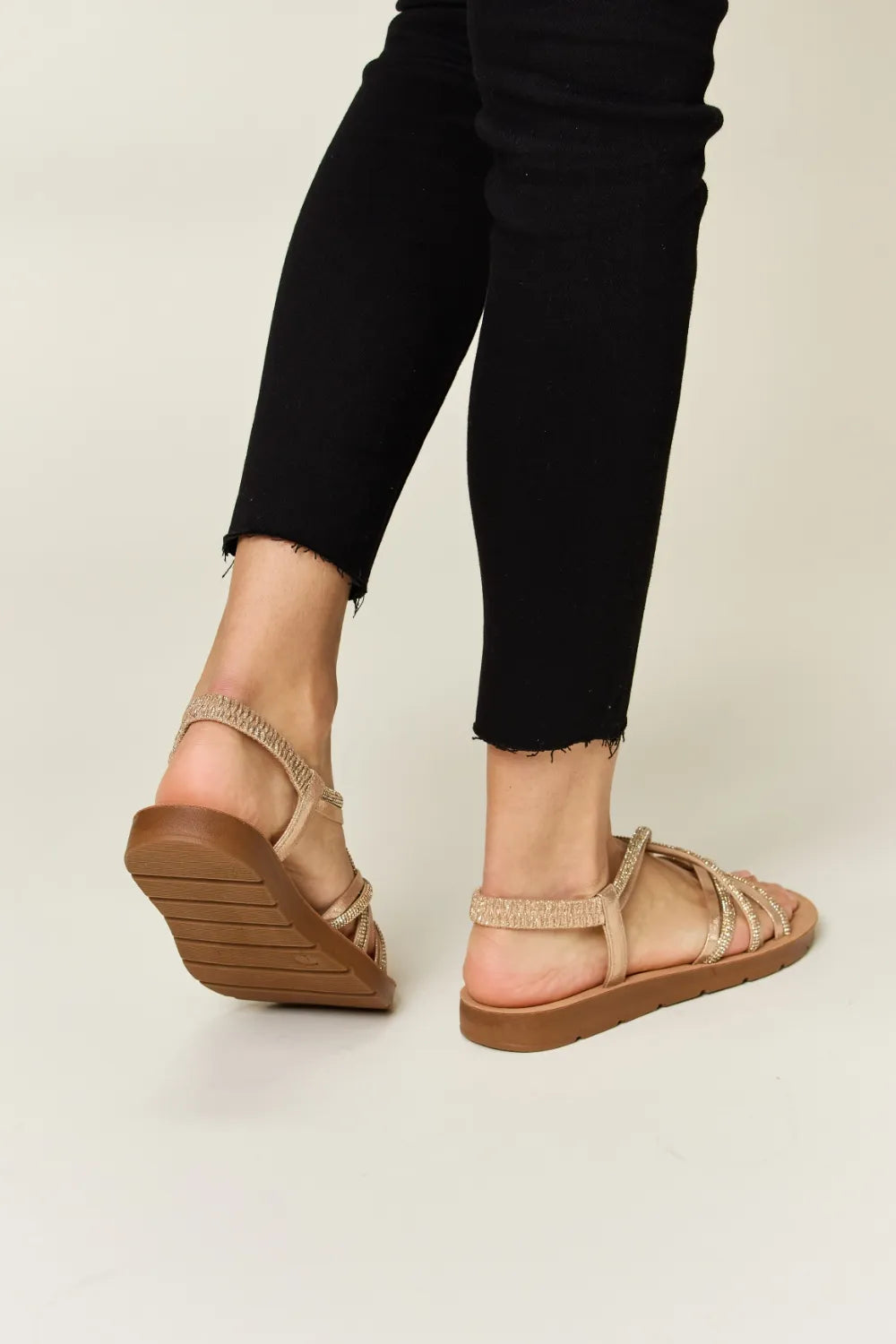 Forever Link Rhinestone Crisscross Flat Sandals - cas7m