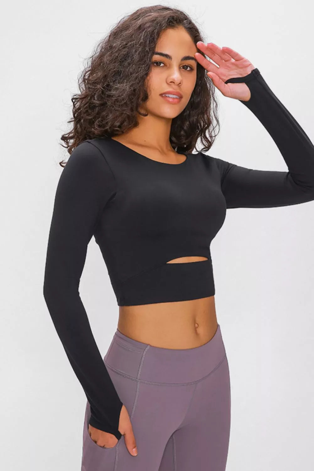 Millennia Long Sleeve Cropped Top With Sports Strap - cas7m