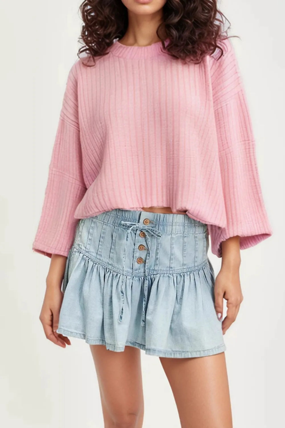 Buttoned Ruffled Mini Denim Skirt - cas7m