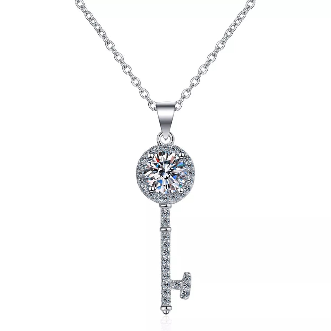 1 Carat 925 Sterling Silver Moissanite Key Pendant Necklace - cas7m