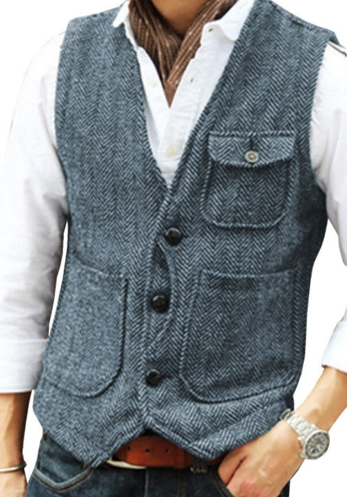 Herringbone Men's Suit Vest Vest - cas7m