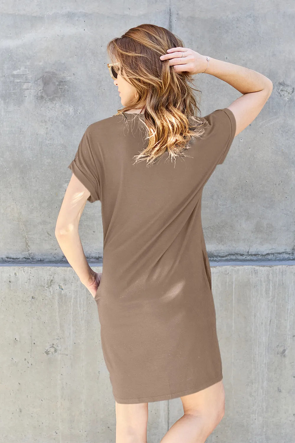 Basic Bae Full Size Round Neck Short Sleeve Dress with Pockets - cas7m