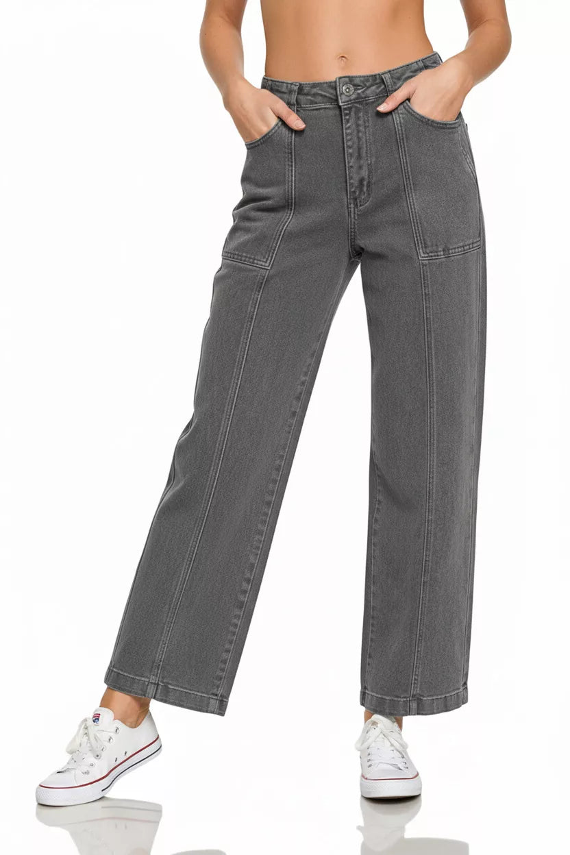Zenana Straight Leg Utility Pocket Jeans - cas7m