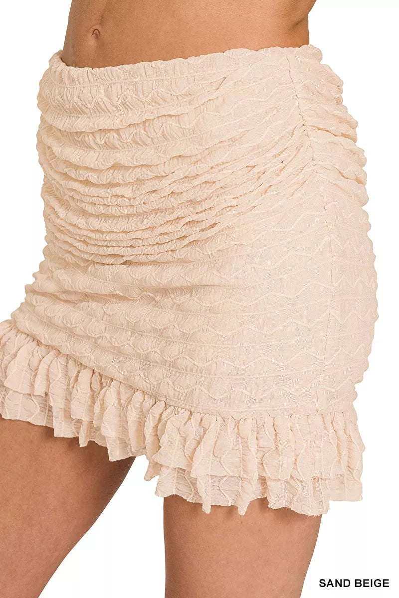 Zenana Ruched Mini Skirt with Built in Shorts - cas7m