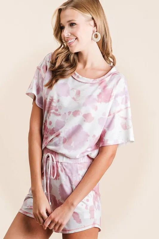 BiBi Tie Dye Print Terry Shorts With Side Pockets - cas7m