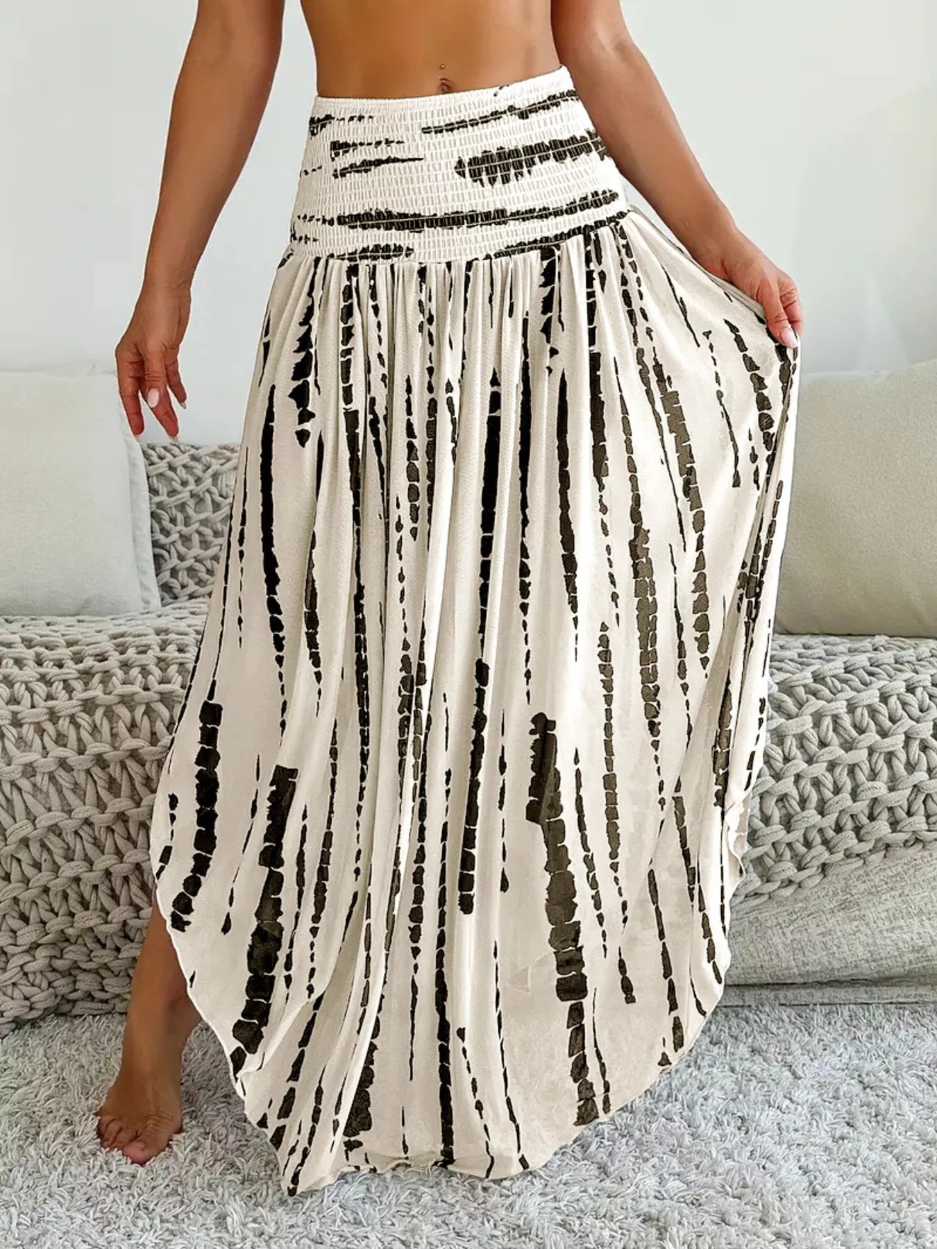 Smocked Asymmetrical Hem Skirt - cas7m