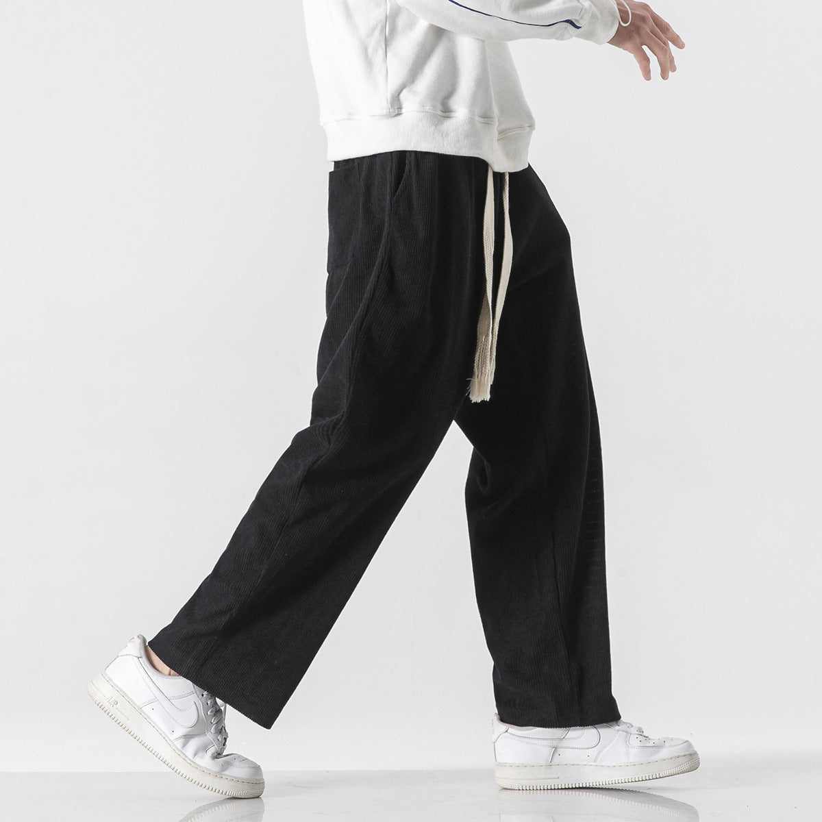Mens Corduroy Trendy Pants With Braided Drawstring - cas7m