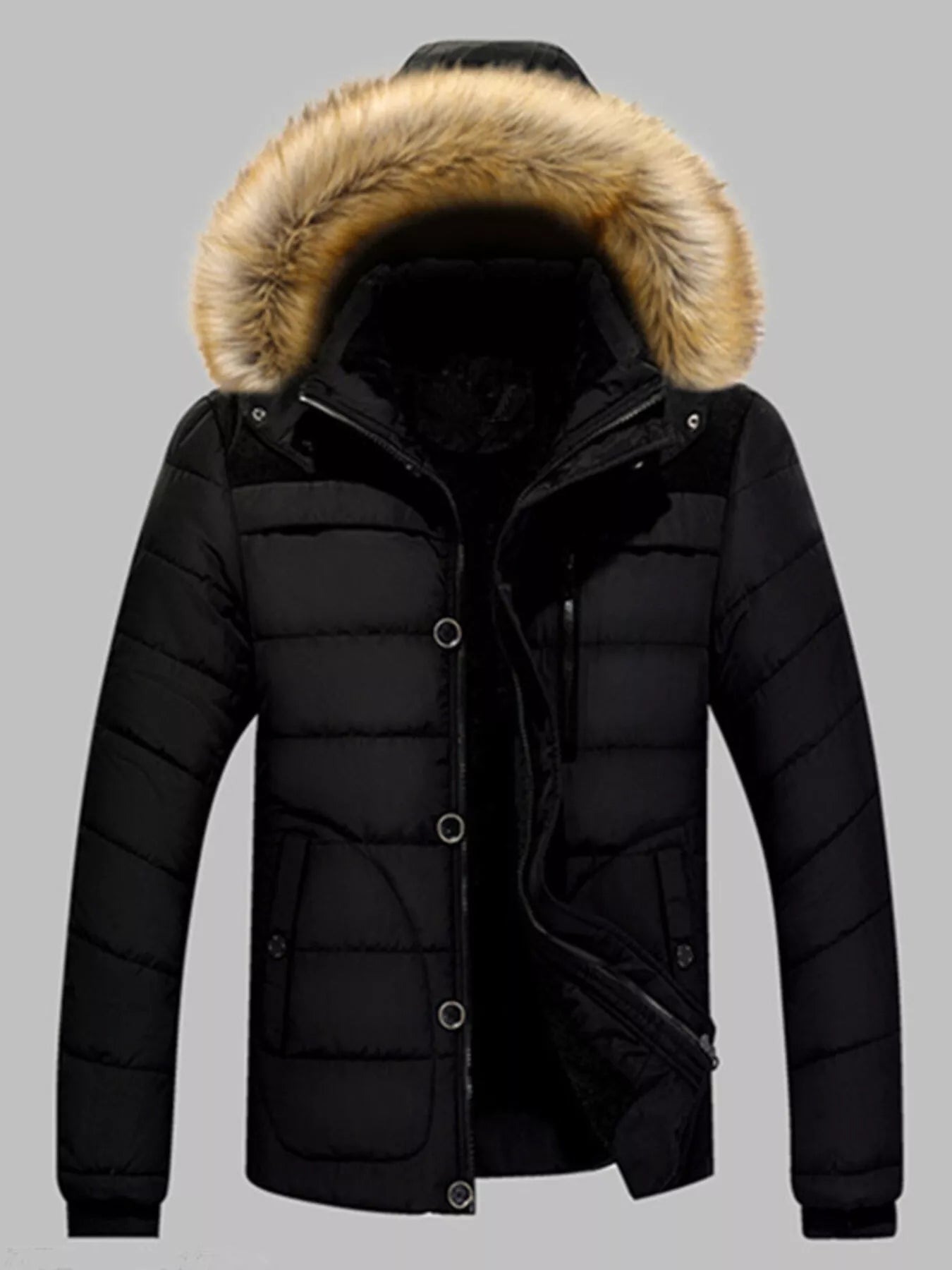 Men's Plus Size Padded Fur Hood Puffer Jacket - cas7m