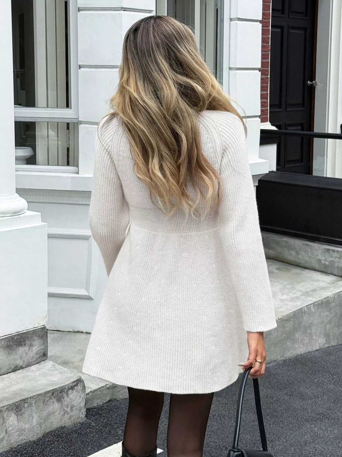 Button-Down Knitted Sweater Dress - cas7m