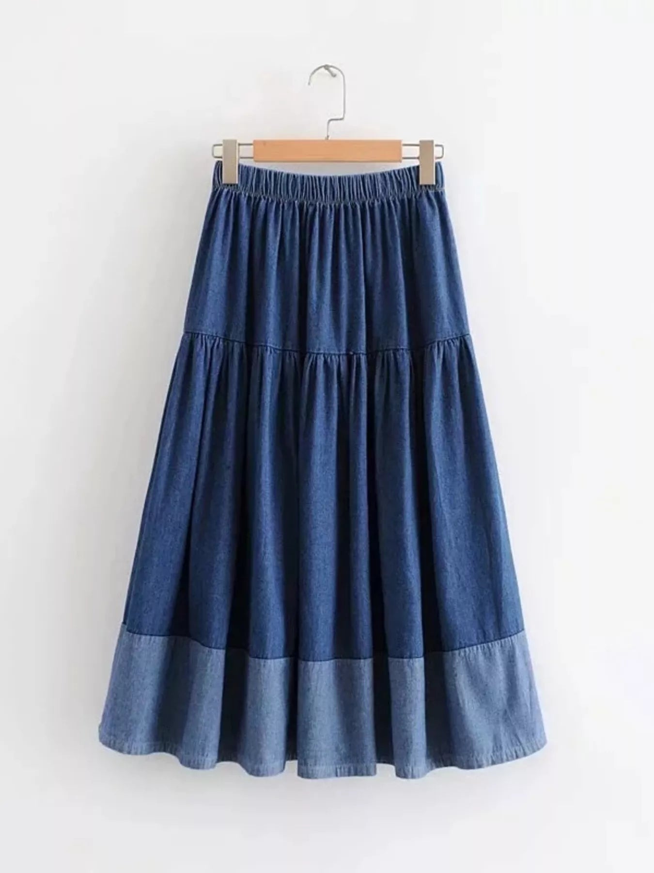 Tiered Denim Midi Skirt - cas7m