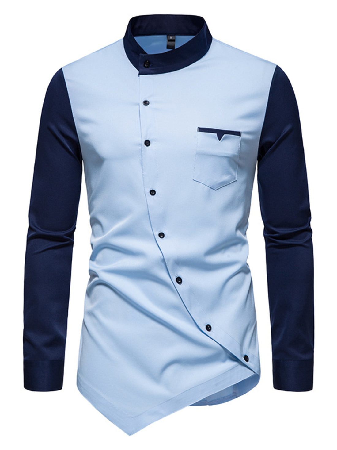 Men's Asymmetrical Button-Down Long Sleeve Shirt - cas7m