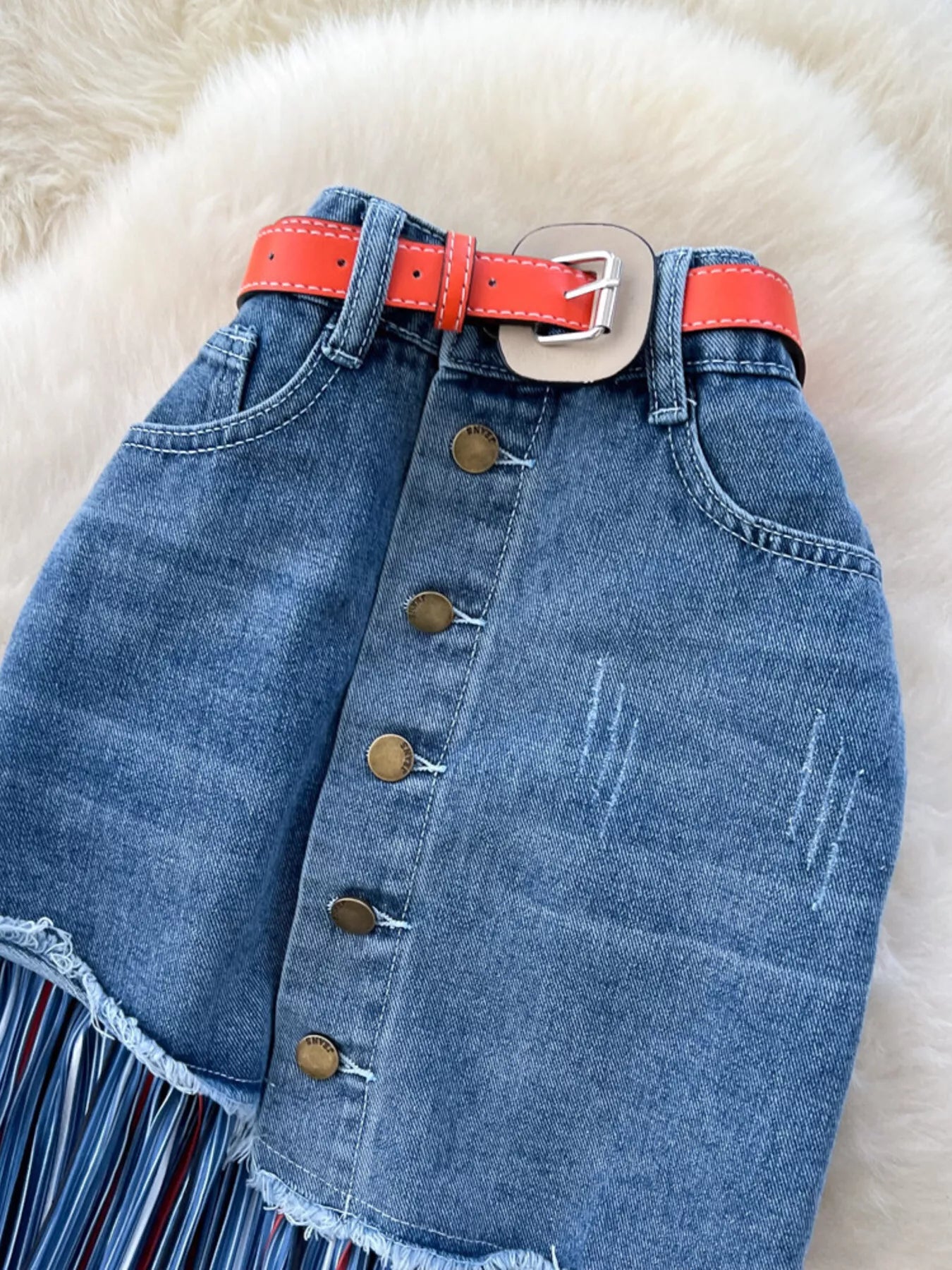Full Size Striped Patchwork Denim Skirt Plus Size - cas7m