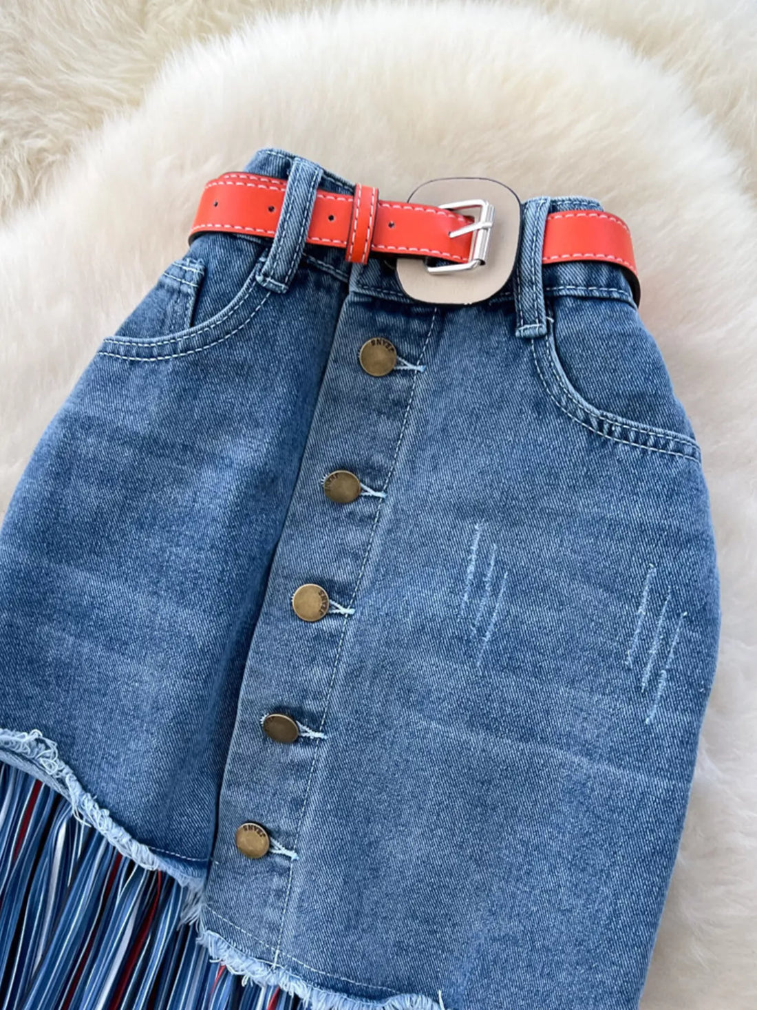 Full Size Striped Patchwork Denim Skirt Plus Size - cas7m
