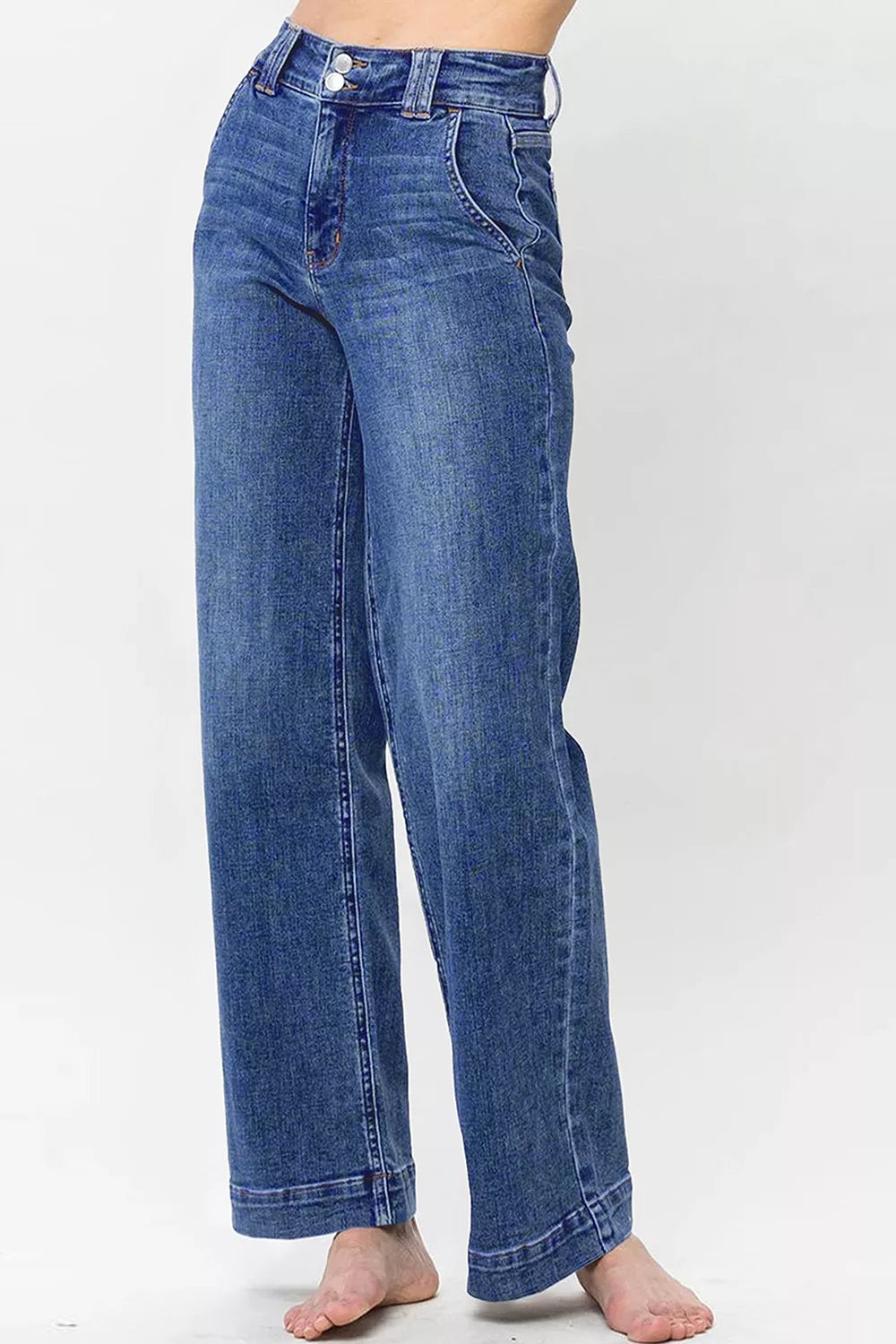 Double Button Zip Fly Straight Leg Jeans - cas7m