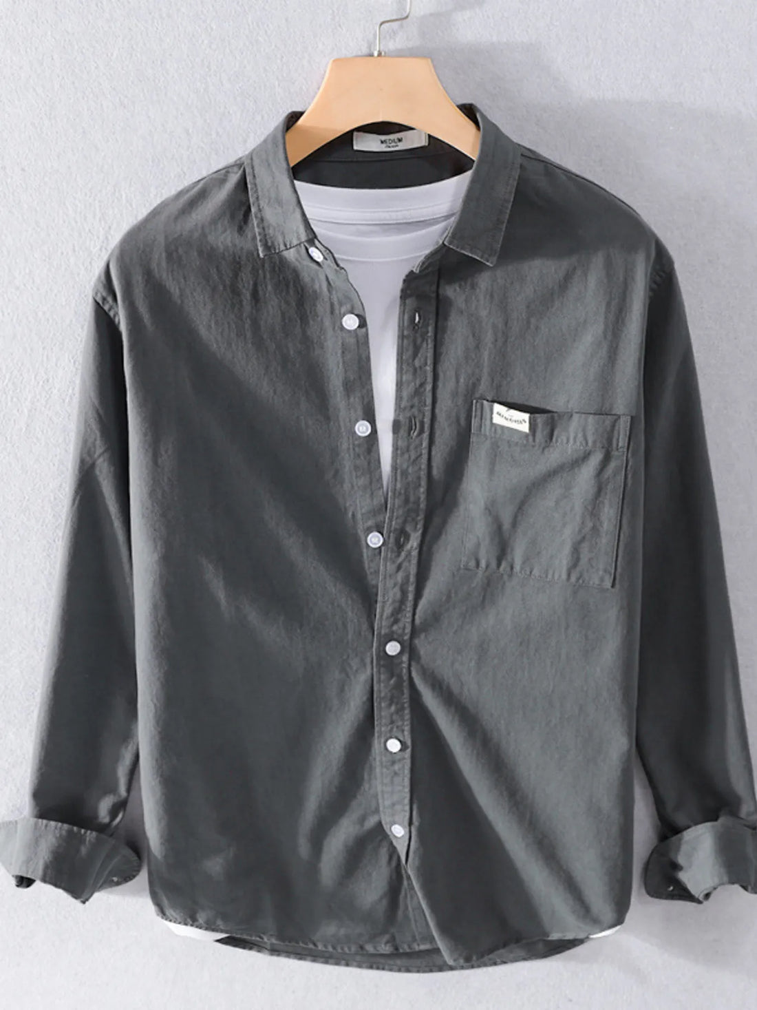 Men's Plus Size Button Up Long Sleeve Shirt - cas7m