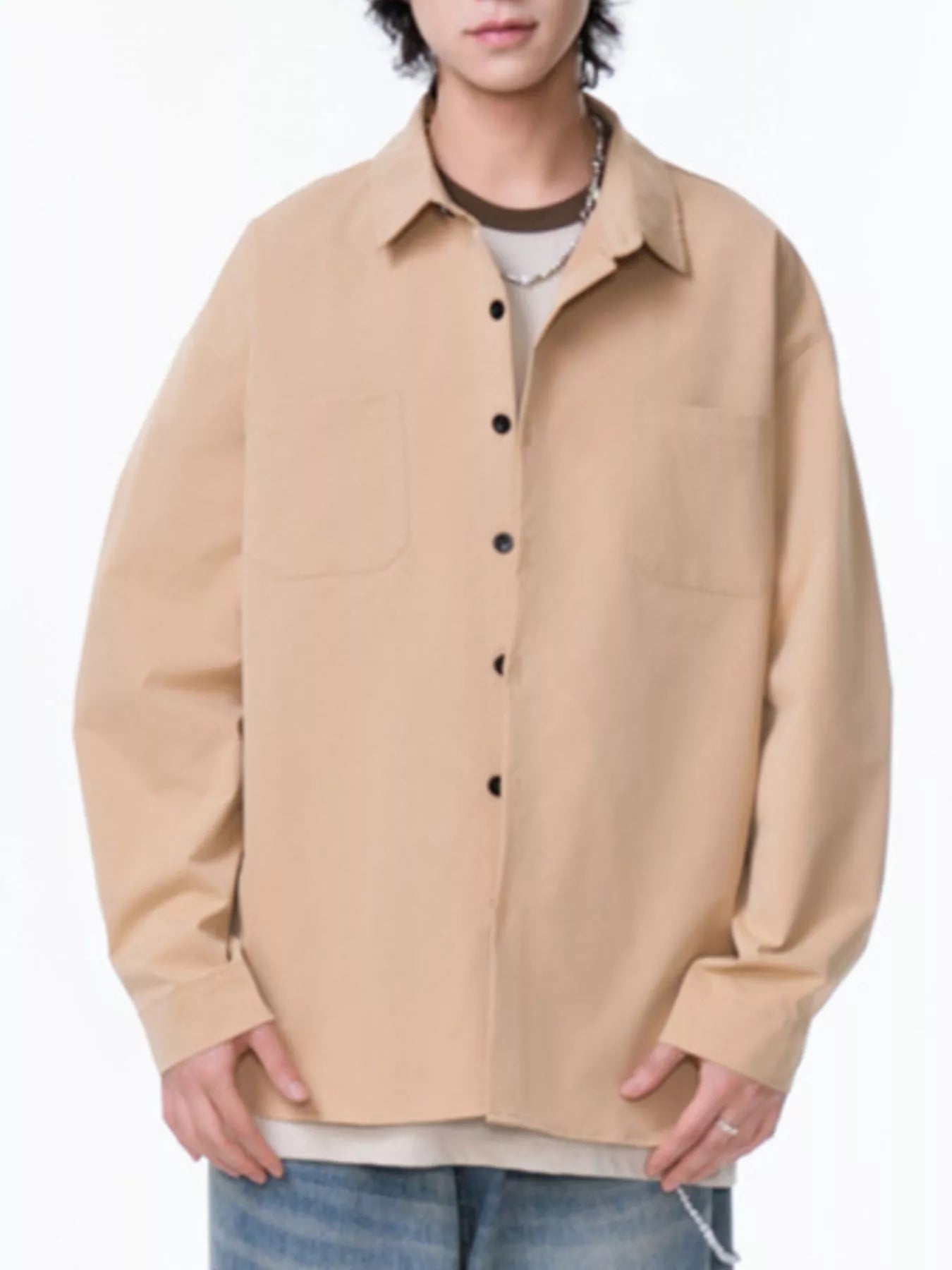 Men's Plus Size Button Up Long Sleeve Shirt - cas7m