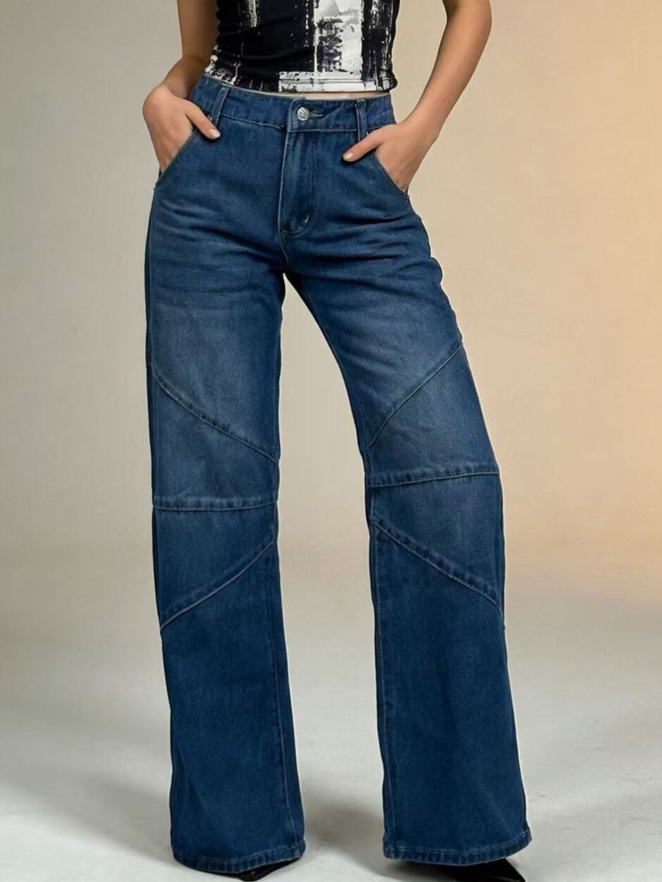 Vintage Wash Wide Leg Jeans - cas7m