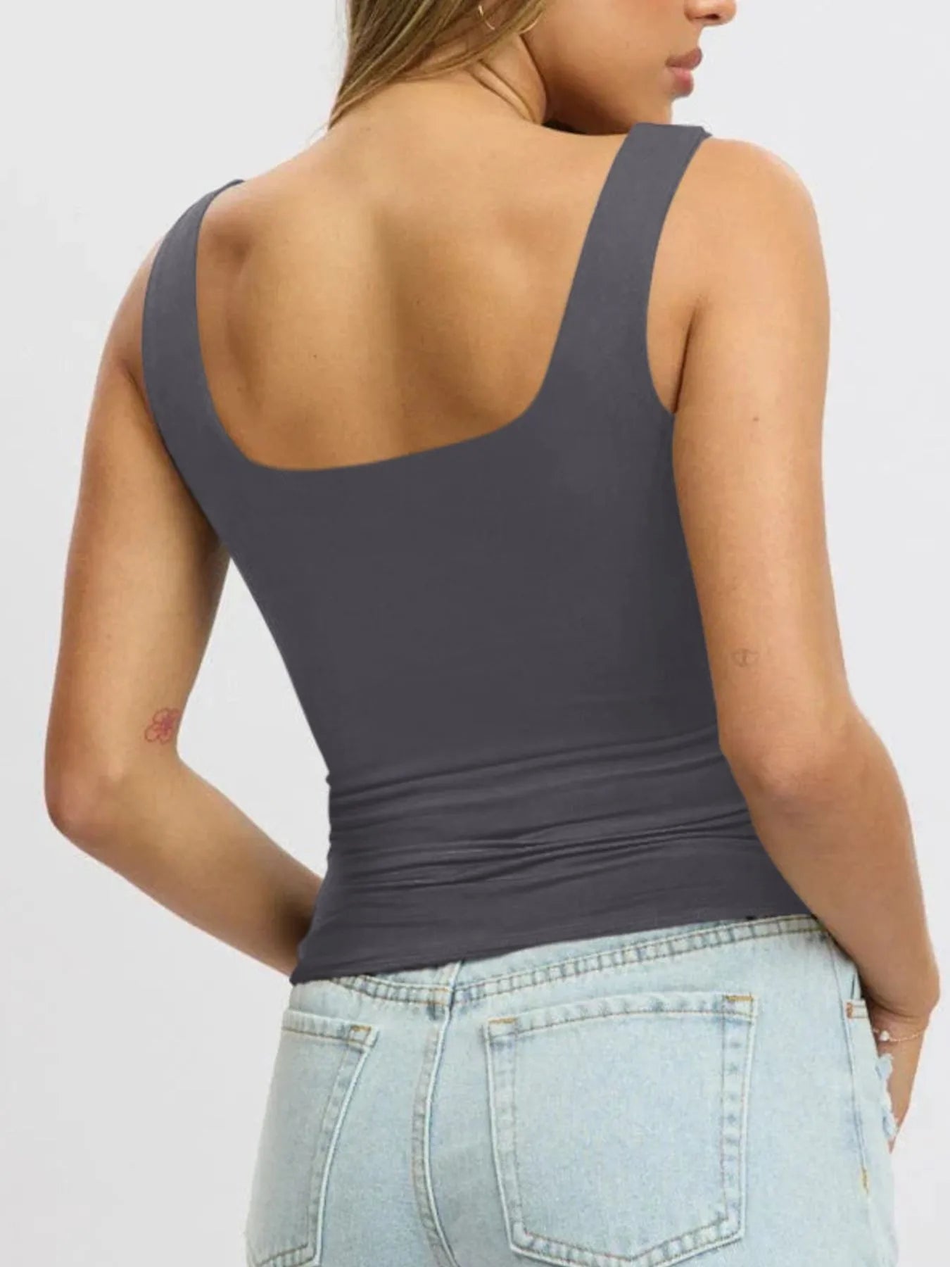 Square Neck Wide Strap Tank - cas7m