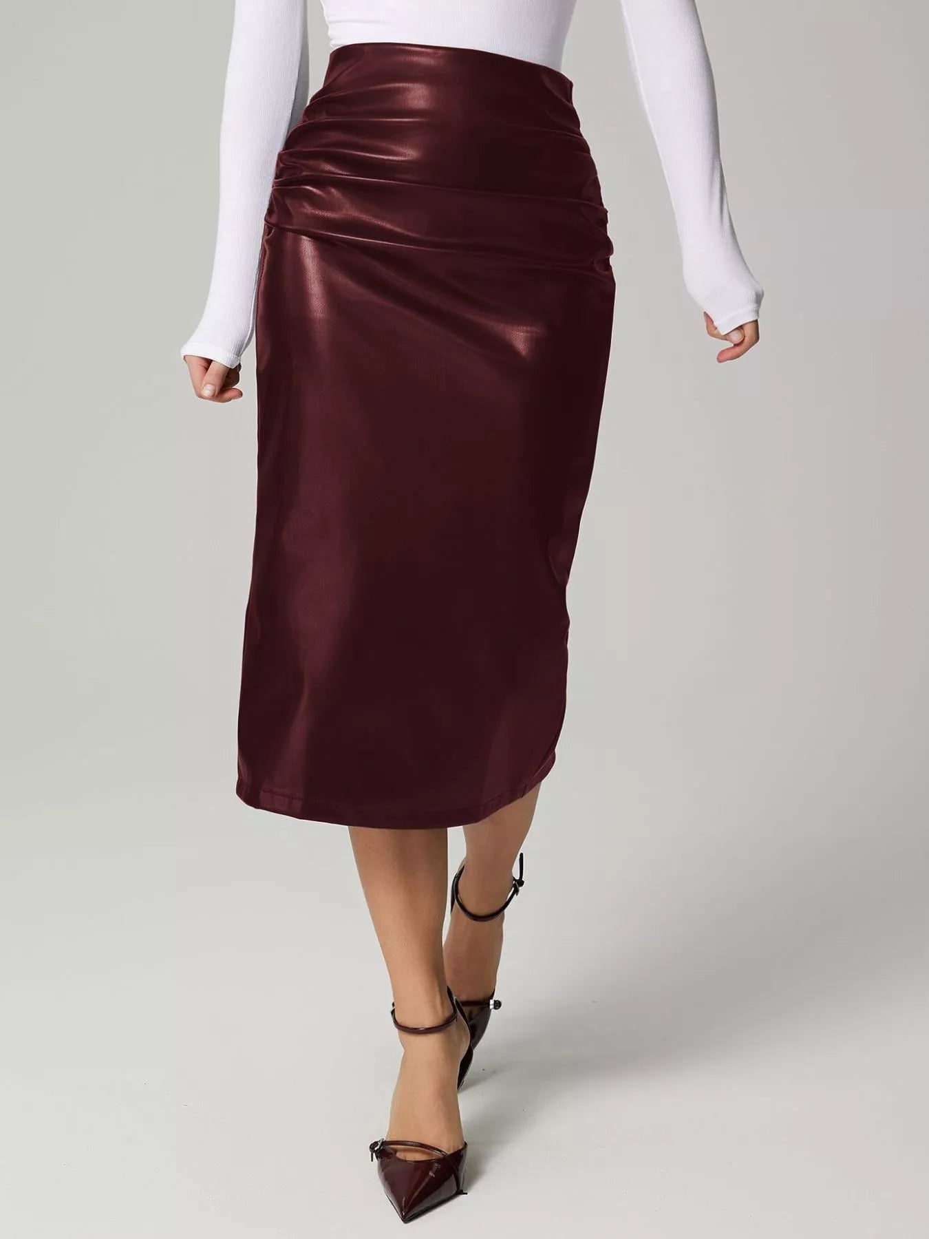 Slit Back Leather Skirt - cas7m