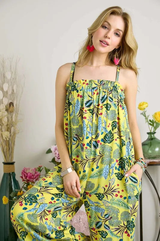 ADORA Elastic Detail Tropical Jumpsuit - cas7m