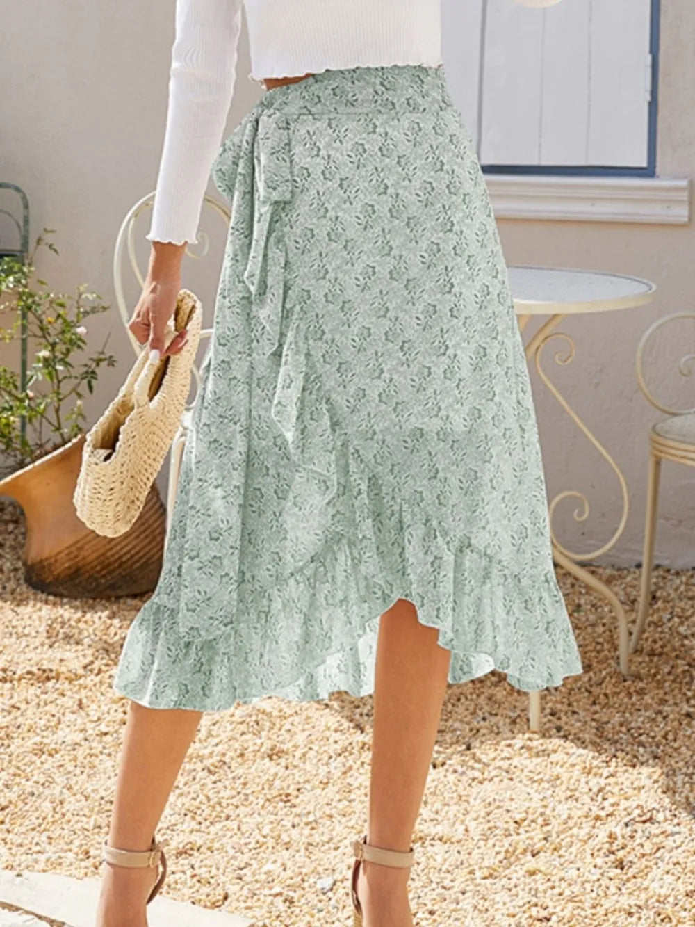 Printed Ruffled Midi Skirt - cas7m