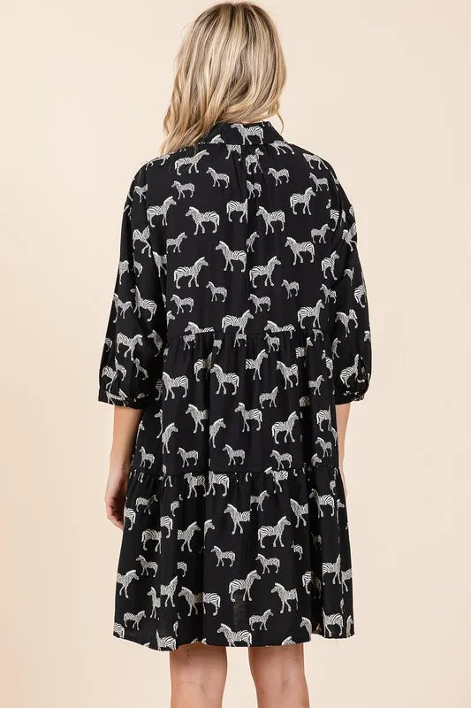 Mittoshop Zebra Print Button Down Shirt Mini Dress - cas7m