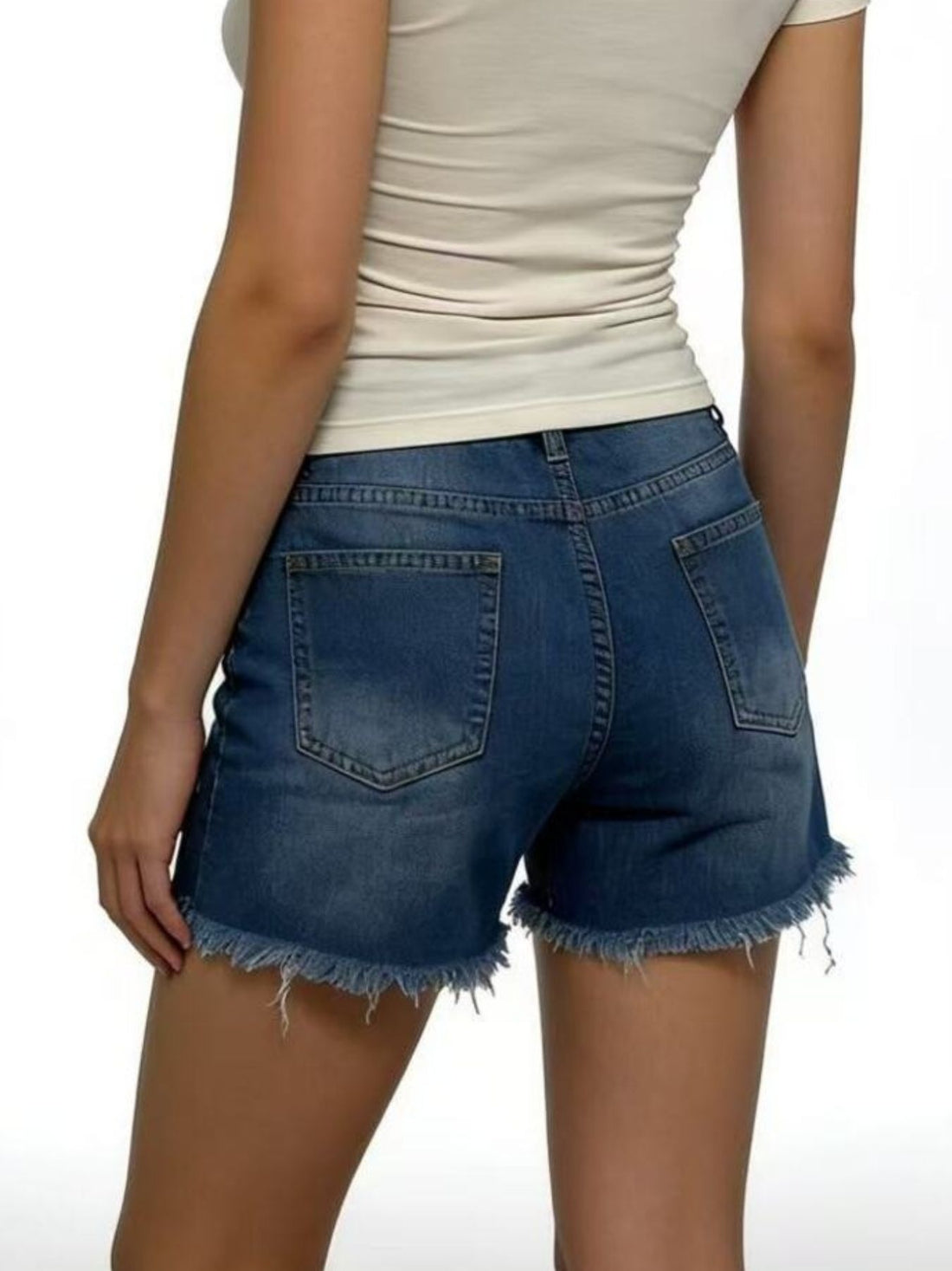 Distressed Frayed Hem Denim Shorts - cas7m