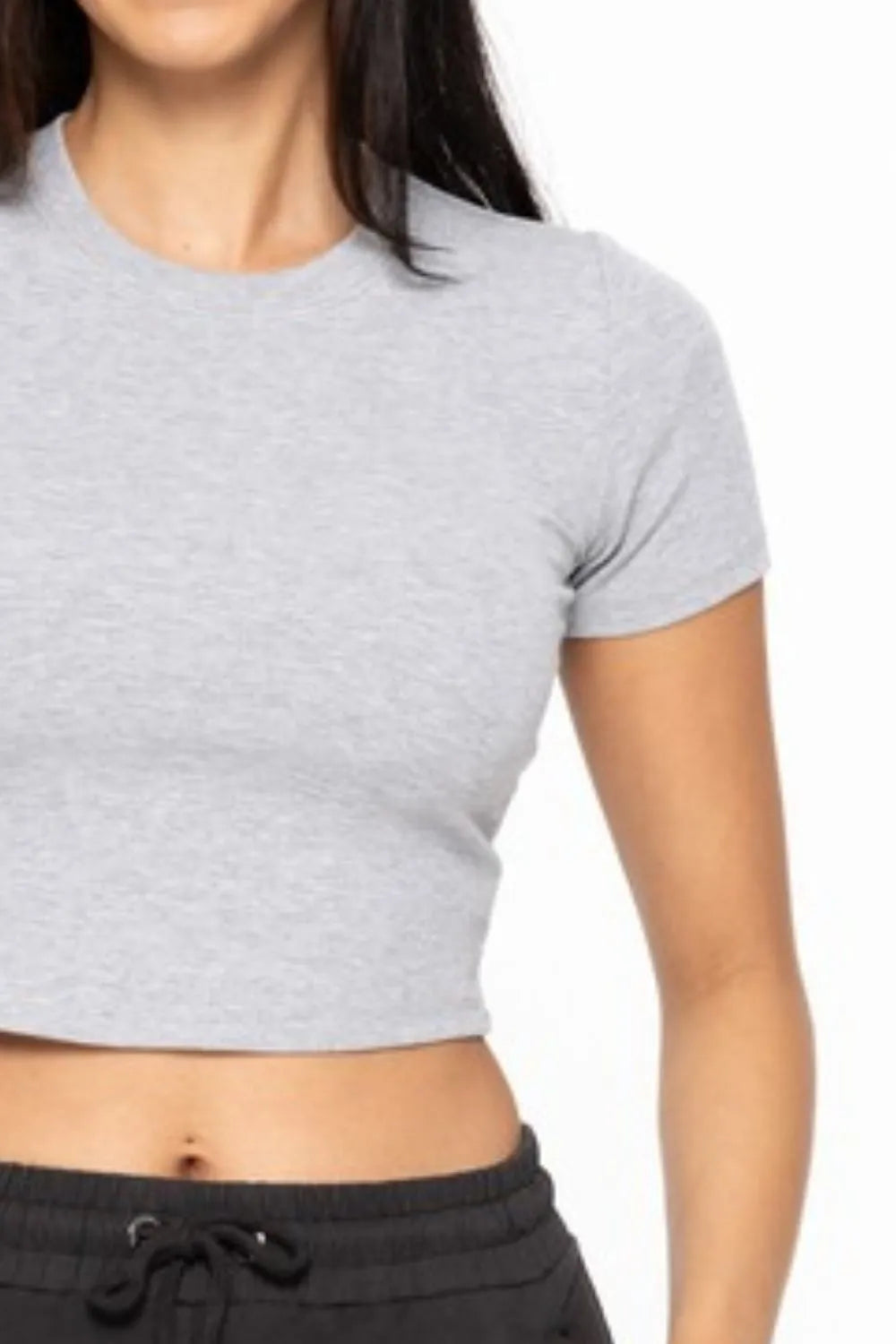 MONO B Essential Micro-ribbed Cropped Athleisure Tee - cas7m