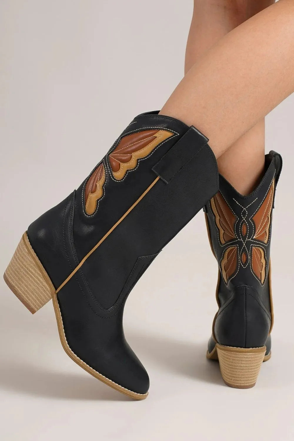 Beast Fashion Butterfly Cut Detail Point Toe Boots - cas7m