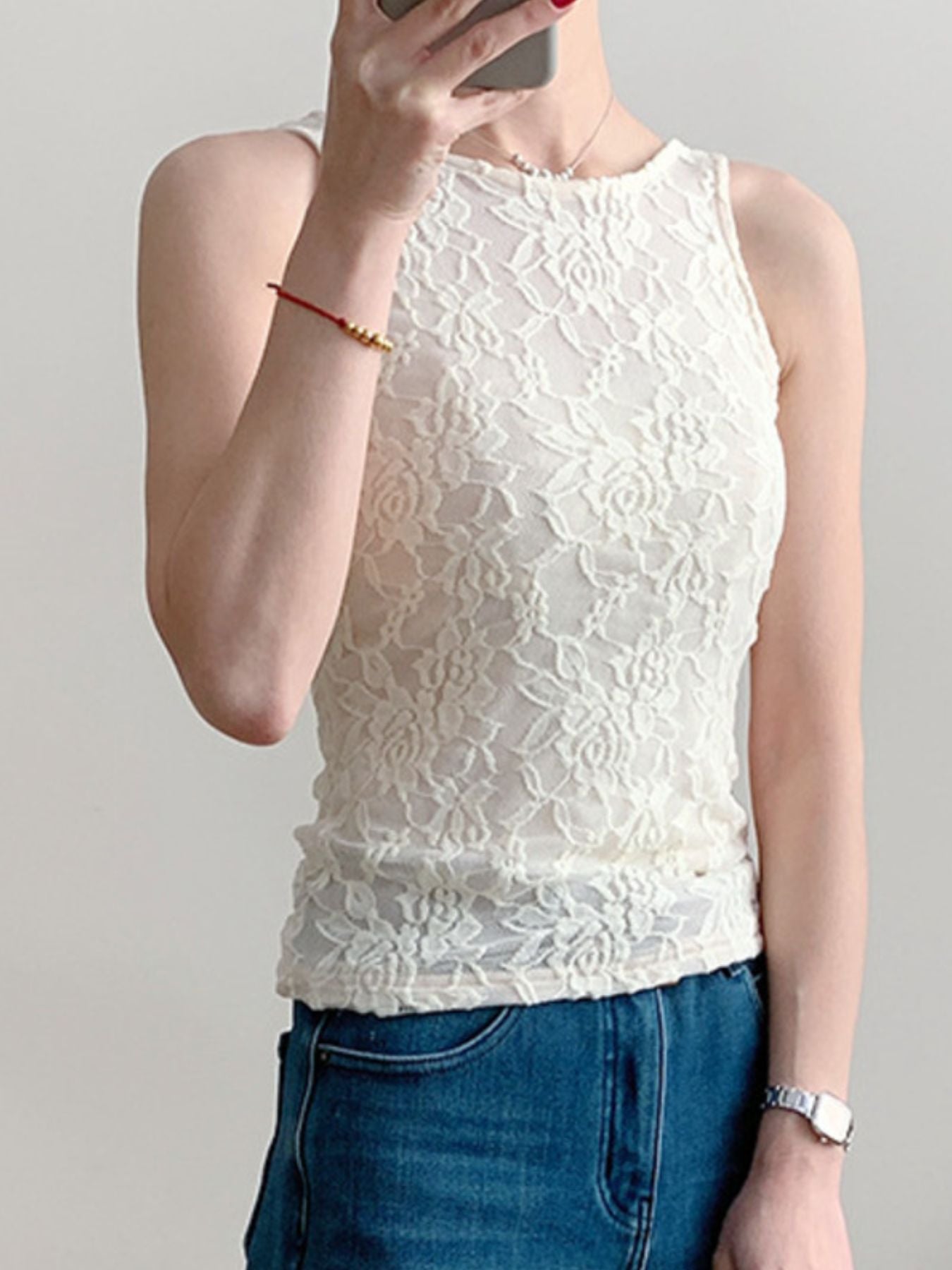 Lace Round Neck Tank - cas7m