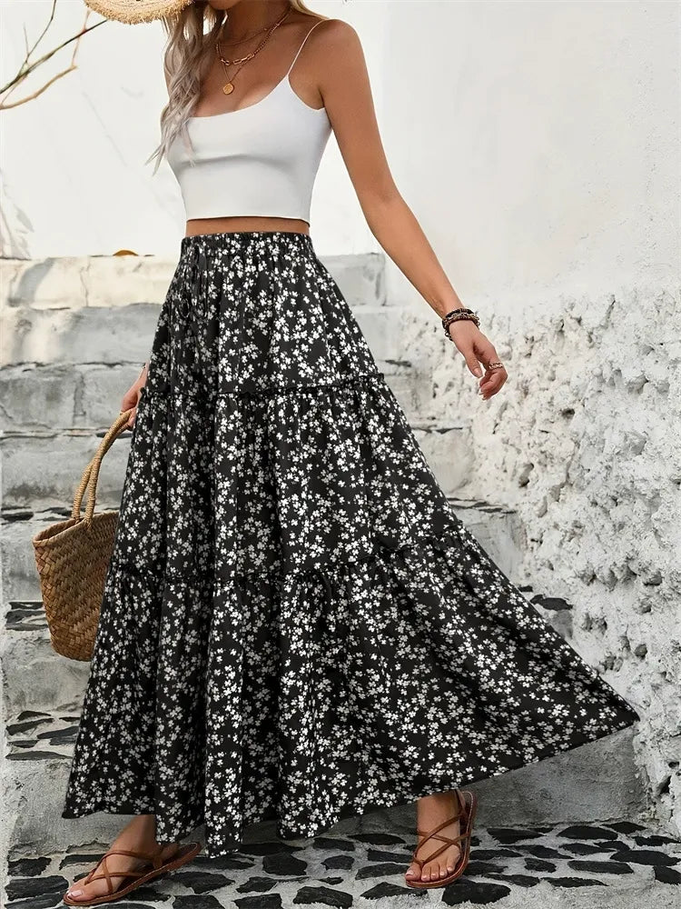 Tiered Floral Maxi Skirt - cas7m