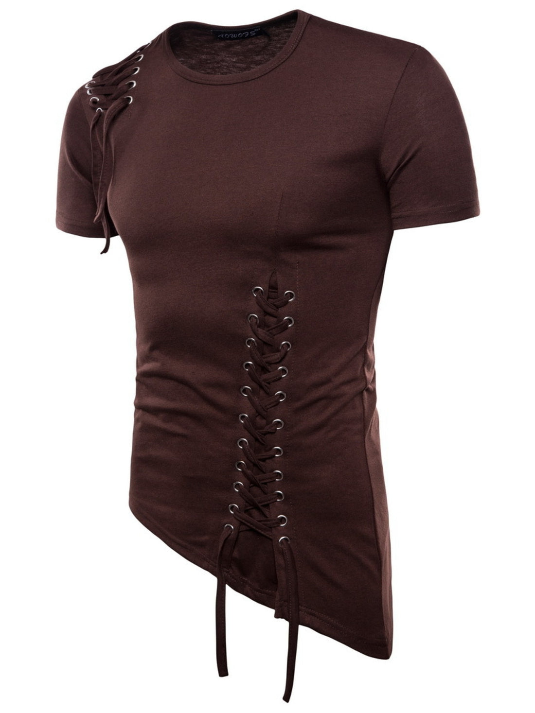 Men's Lace-Up Asymmetric Hem T-Shirt - cas7m