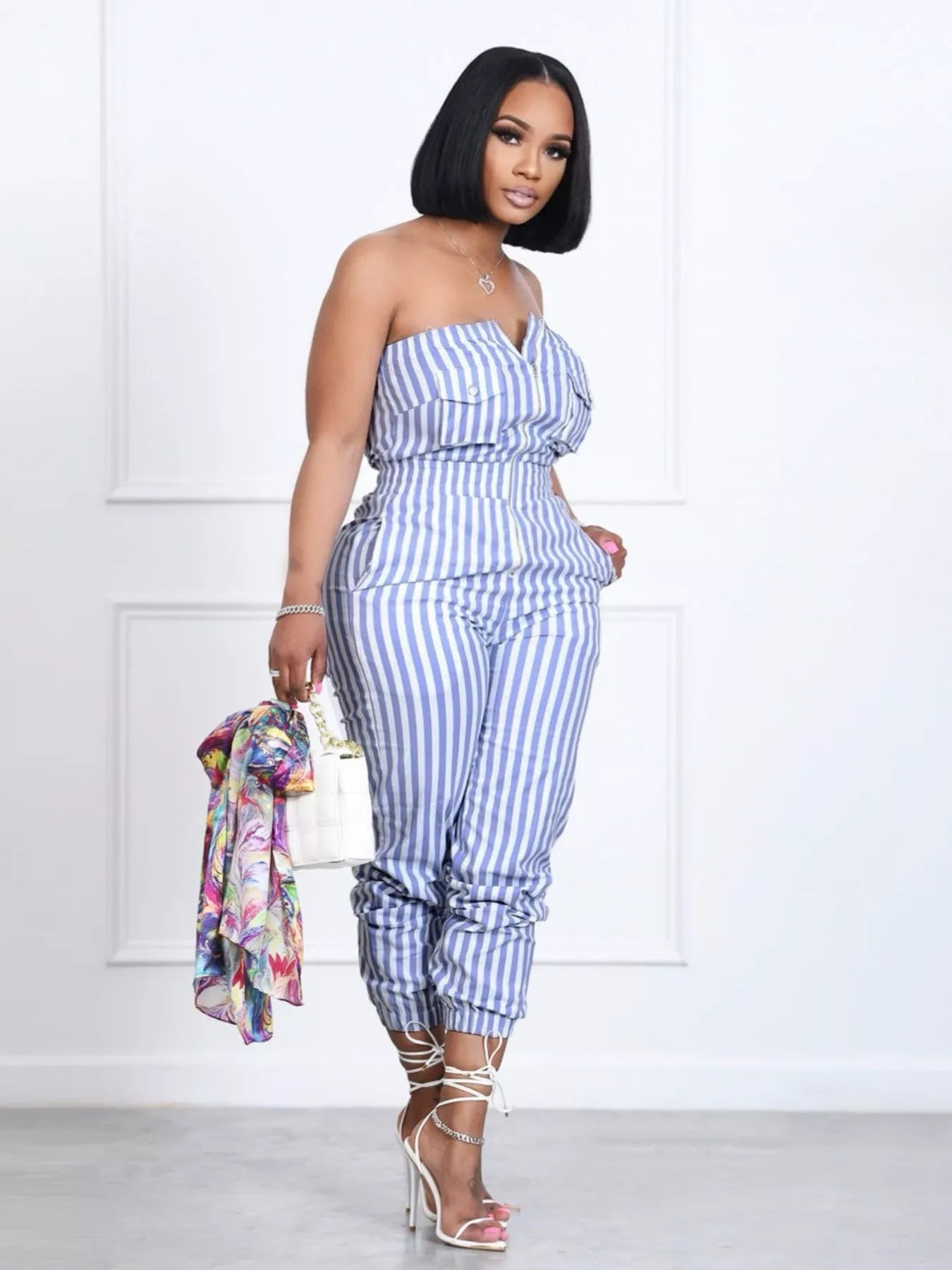 Striped Tube Casual Jumpsuit - cas7m