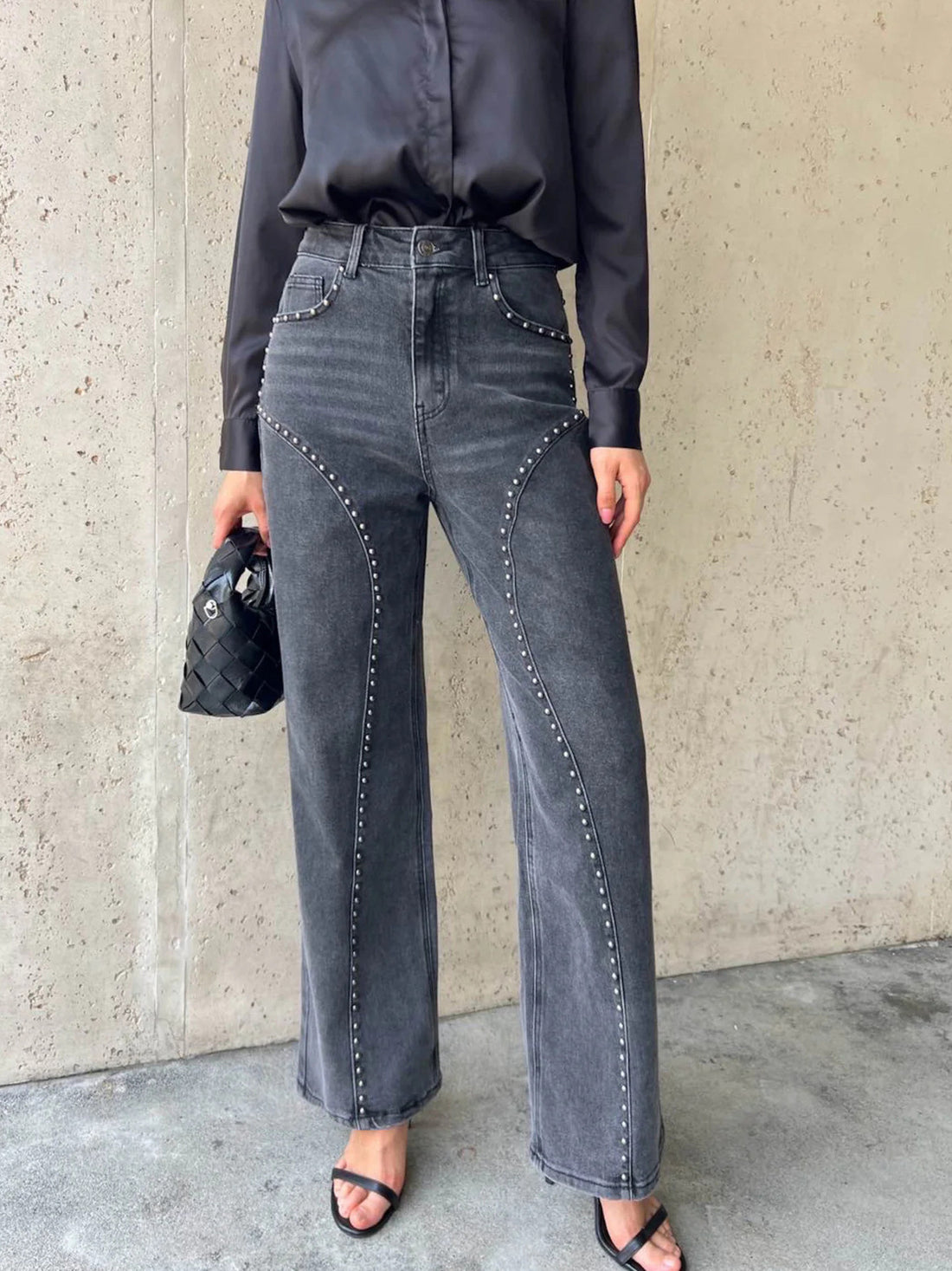 Studded Wide Leg Jeans - cas7m