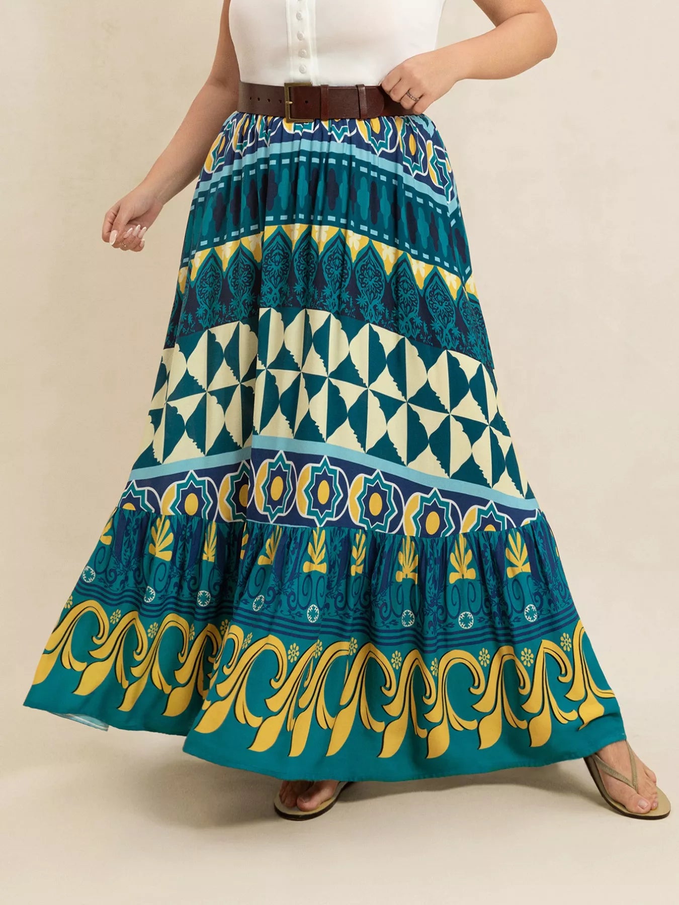 Plus Size Printed Maxi Skirt - cas7m