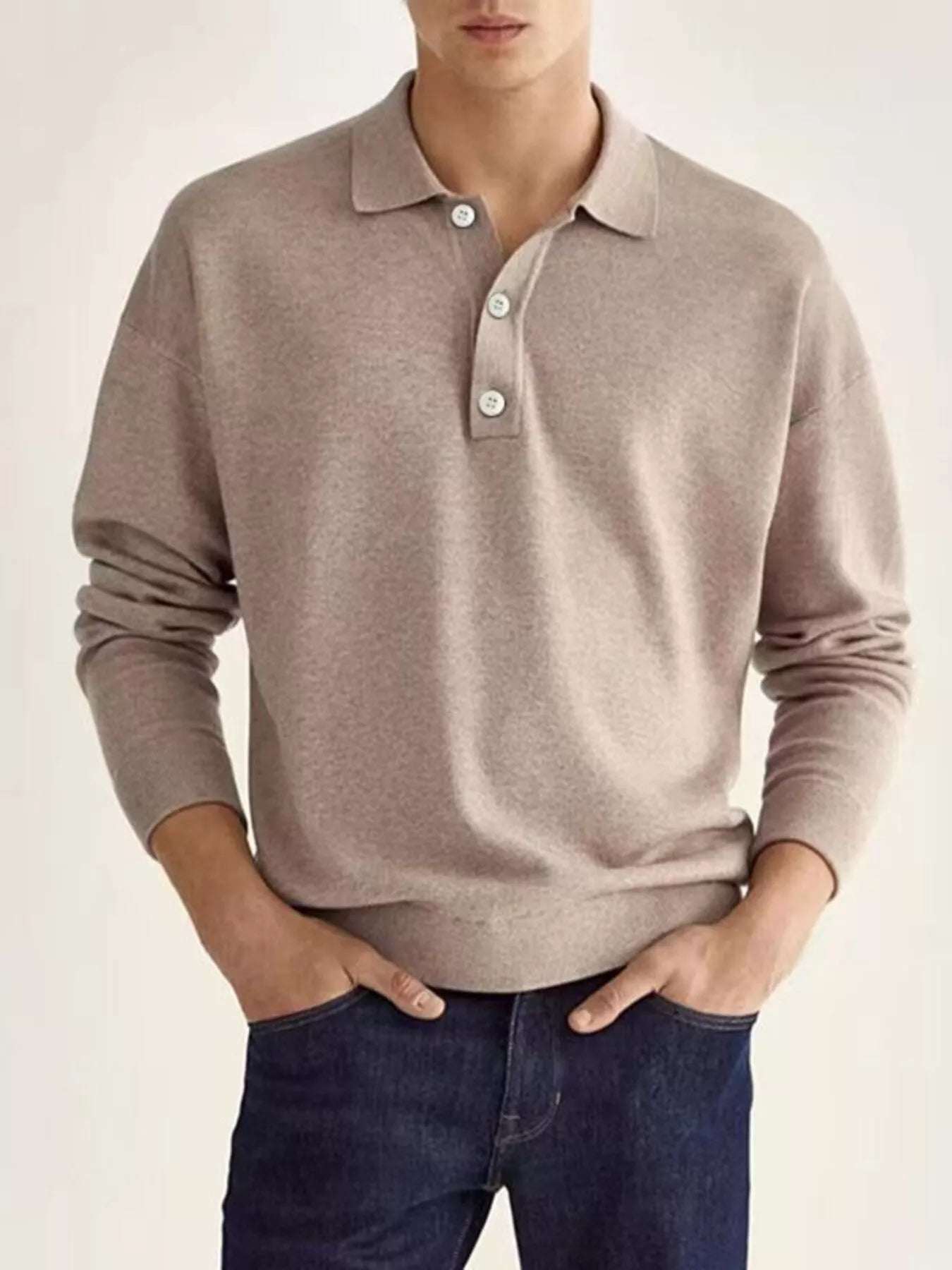 Men's Plus Size Long Sleeve Casual Polo Shirt - cas7m