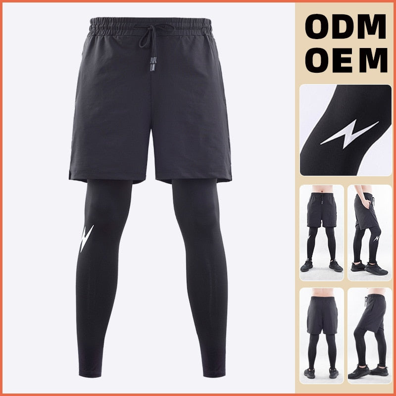 Men's Quick-Dry Elastic Fitness Pants - Two-Piece Look - cas7m