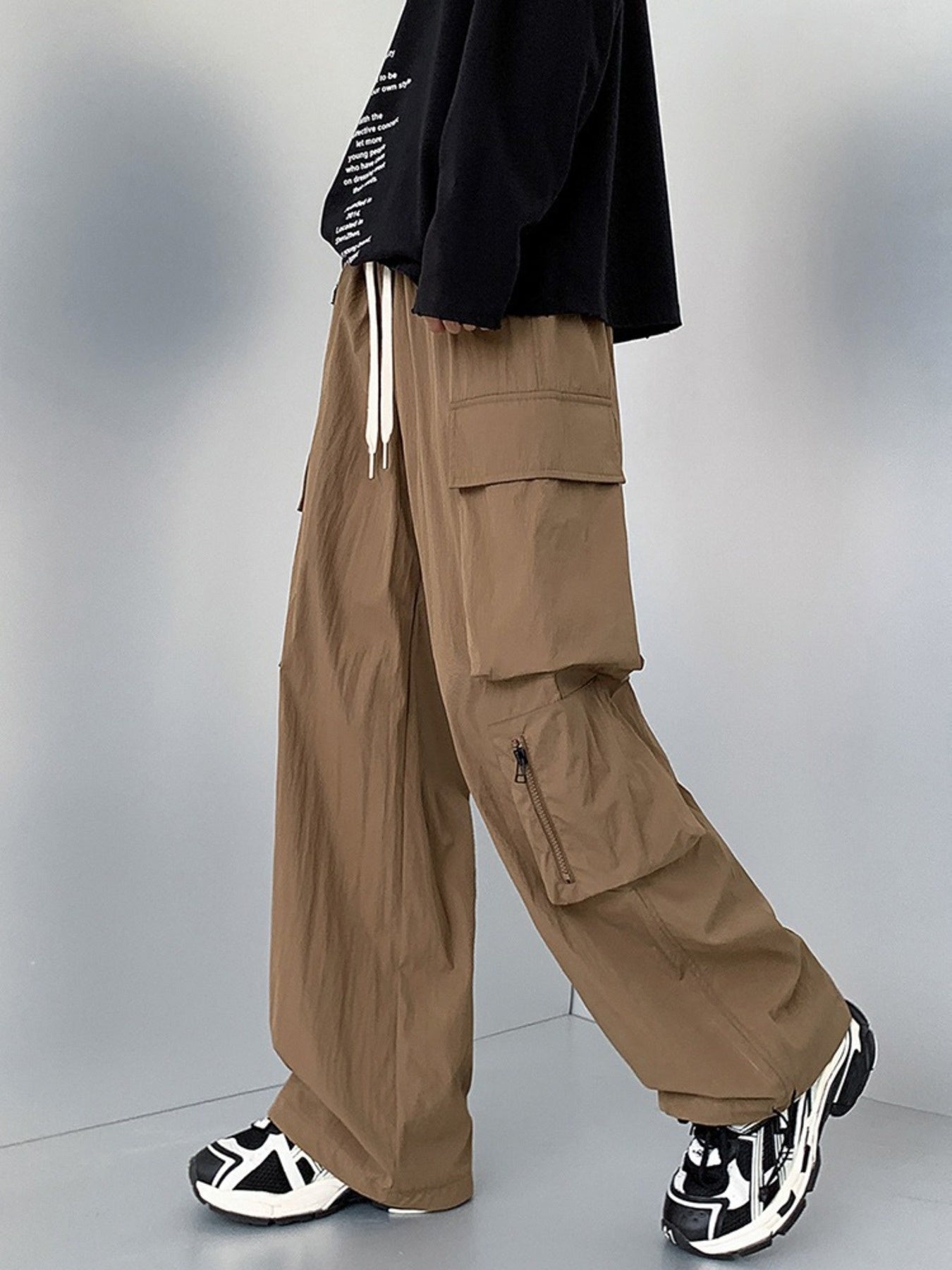 Men's Plus Size Loose Fit Cargo Pants with Drawstring - cas7m