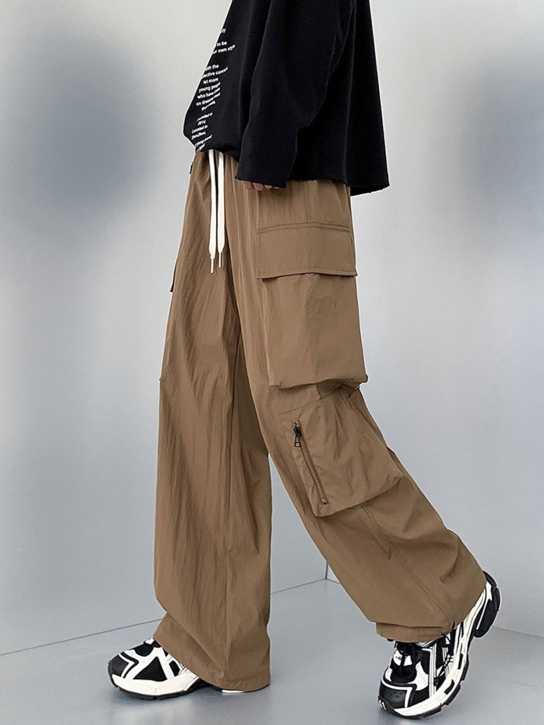 Men's Plus Size Loose Fit Cargo Pants with Drawstring - cas7m