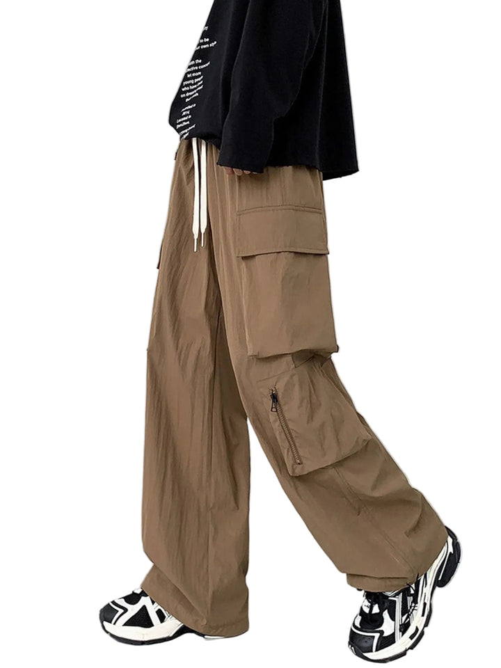 Men's Plus Size Loose Fit Cargo Pants with Drawstring - cas7m