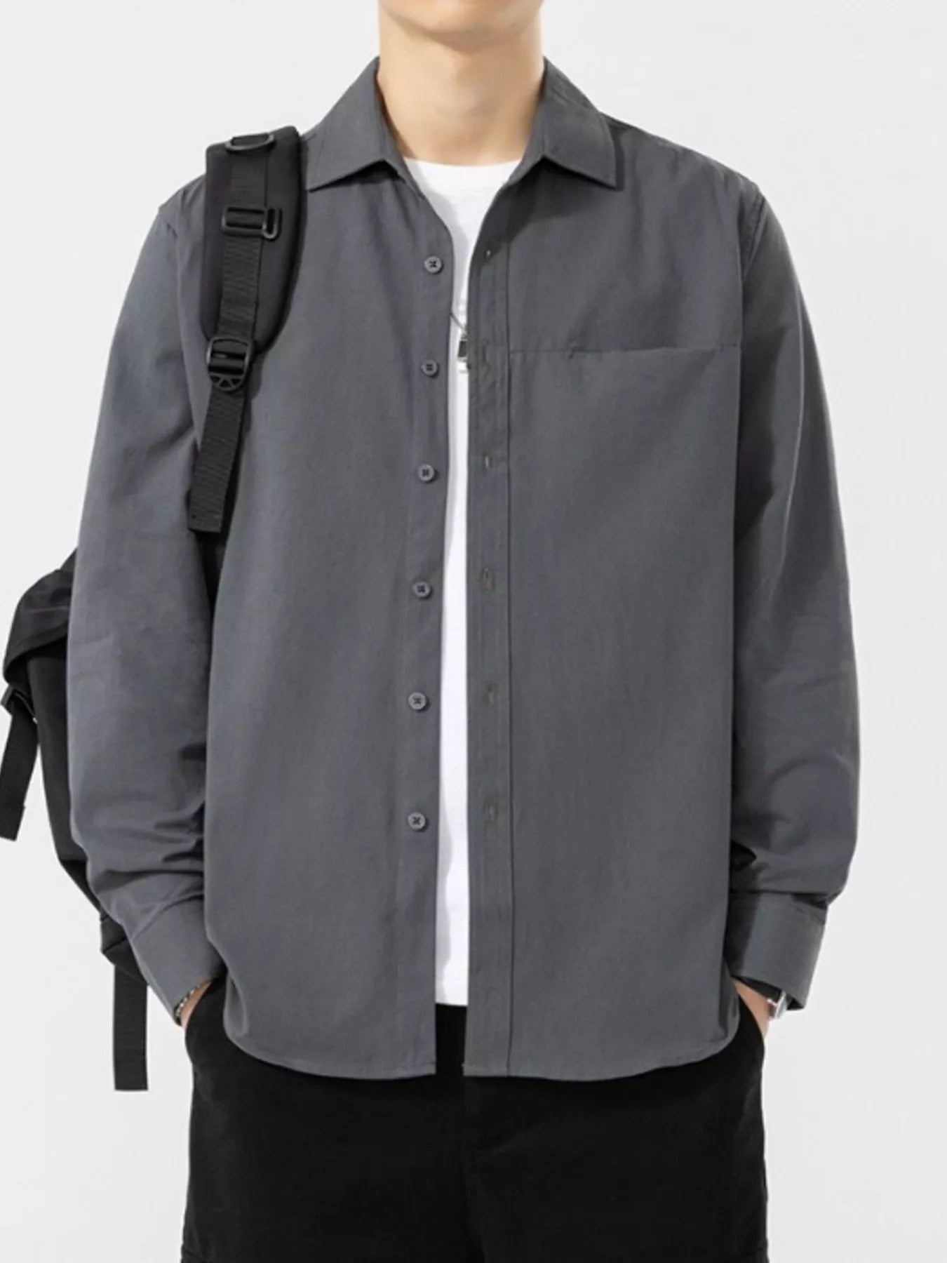 Men's Plus Size Button Up Long Sleeve Shirt - cas7m