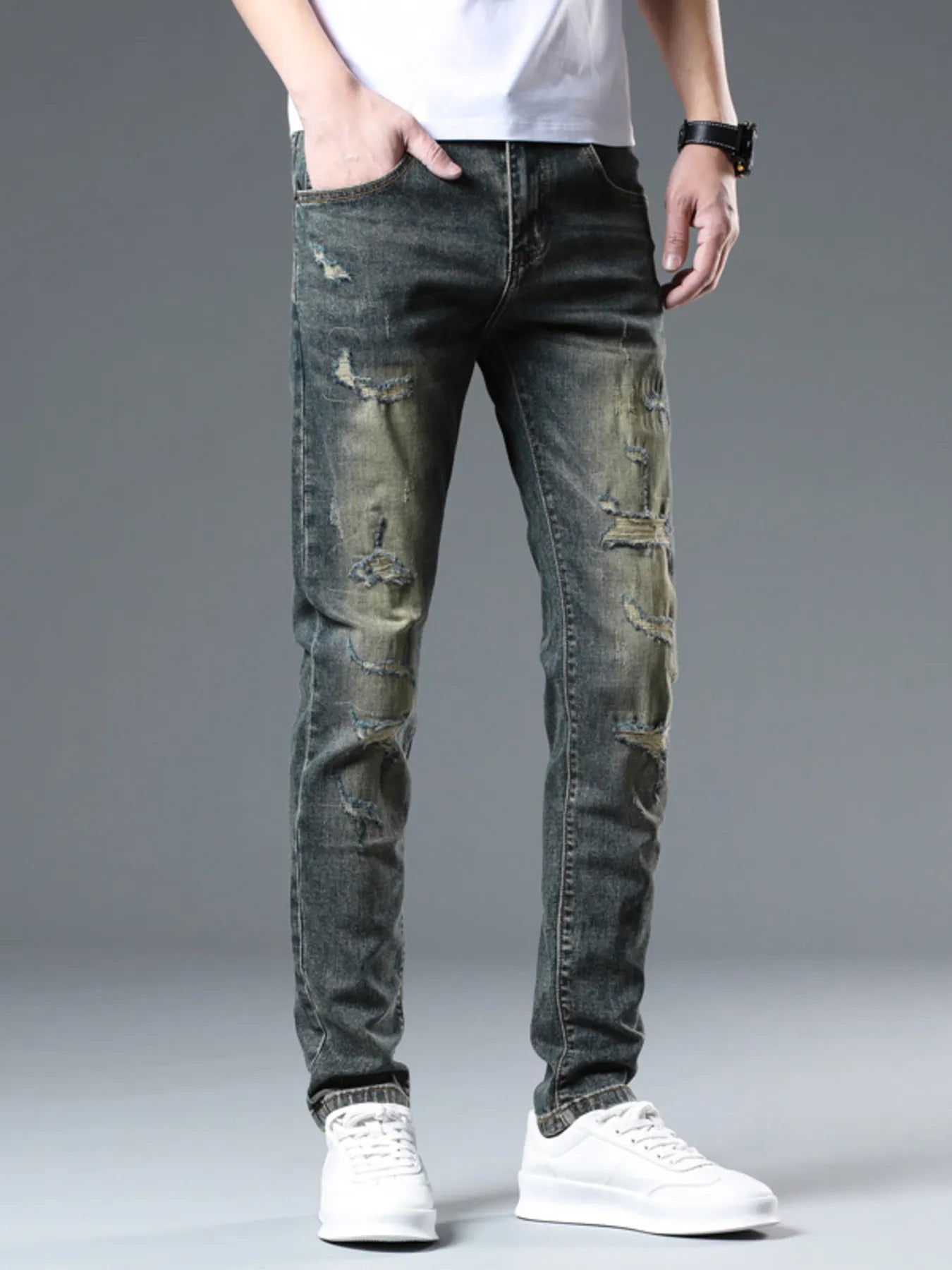 Men's Distressed Slim Fit Jeans - cas7m